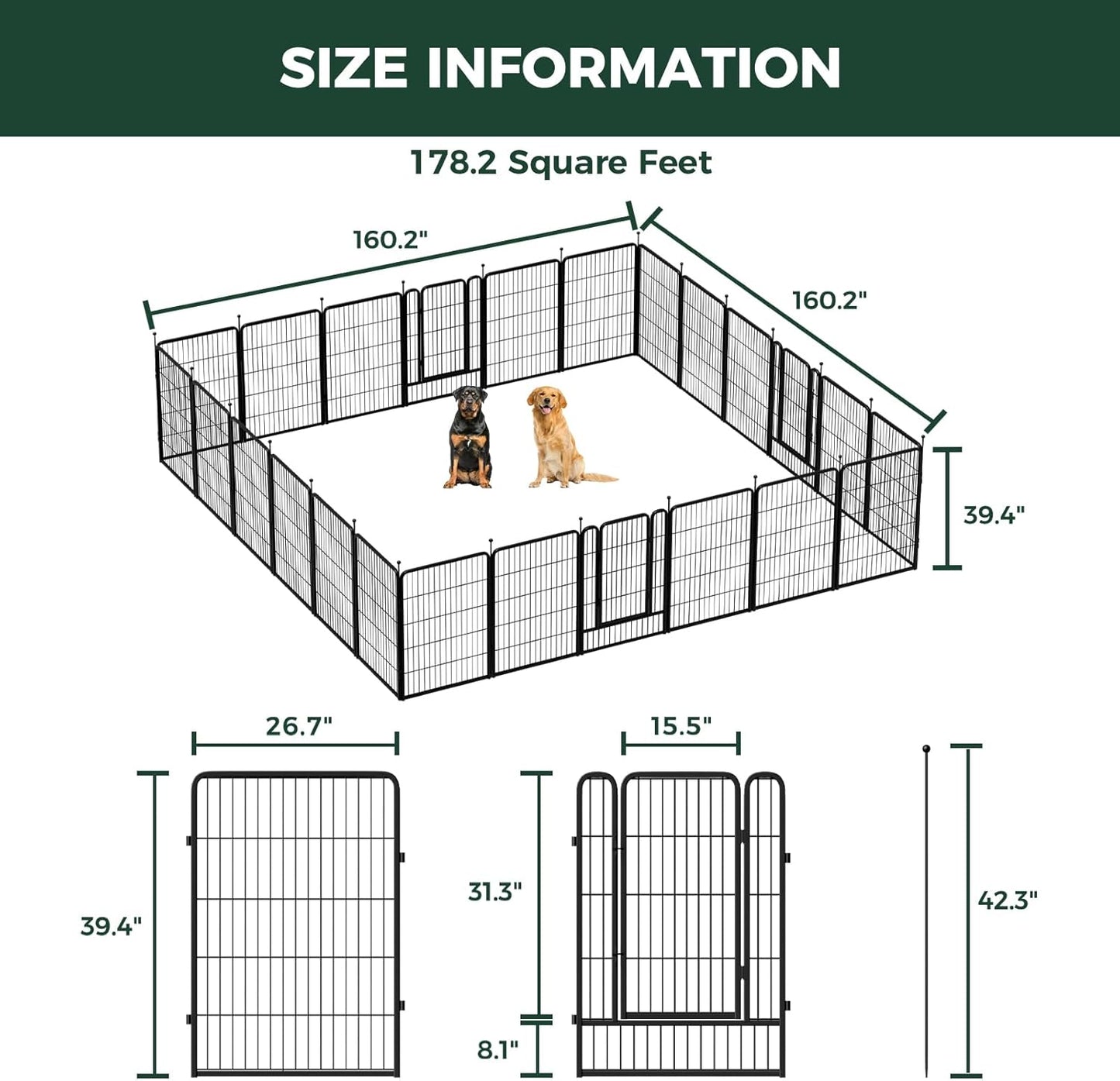 FXW Rollick Unleashed Dog Playpen for Indoor, Yard, RV Camping, 40 inch 24 Panels for Medium and Large Dogs, Black│Patented