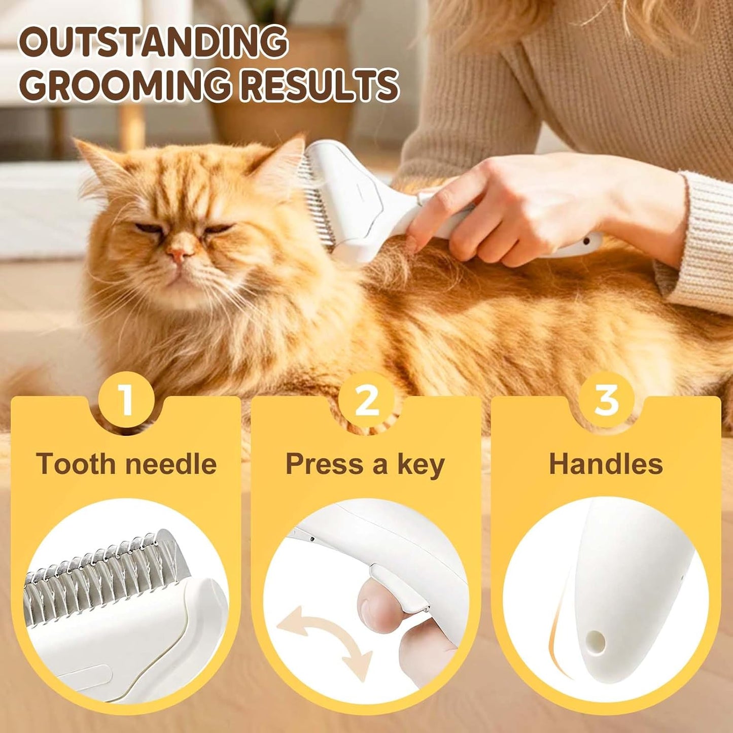Pet Grooming Brush, 2025 New Self Cleaning Metal Comb, Detangling and Dematting Long, Matted Fur on Cats and Dogs, Easy to Remove Loose Undercoat, One Click Removal (White)