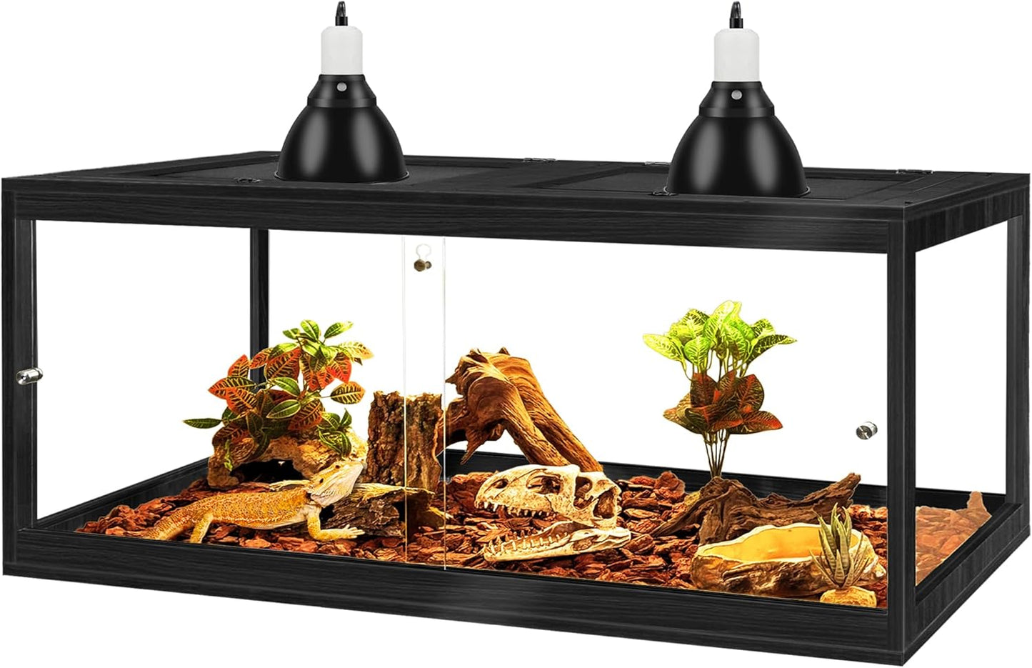Prolee Tempered Glass Bearded Dragon Tank 81 Gallon,Reptile Encloure and Snake Tank with Metal Mesh Roof Door,Locking Design Reptile Tank for Lizard,Gecko,Chameleon (48"X20"X20",Black)