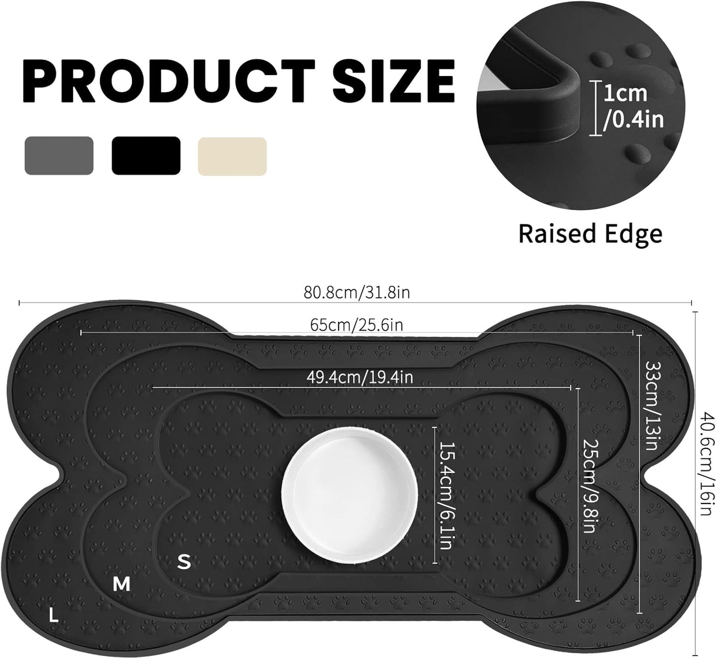 Dog Food Mat Anti-Slip Silicone Dog Bowl Mat Thicker Pet Placemat Waterproof Cat Feeder Pad with Raised Edge Puppy Kitten Feeding Mats Suitable Small Medium-Sized Dogs Cats Eating Tray