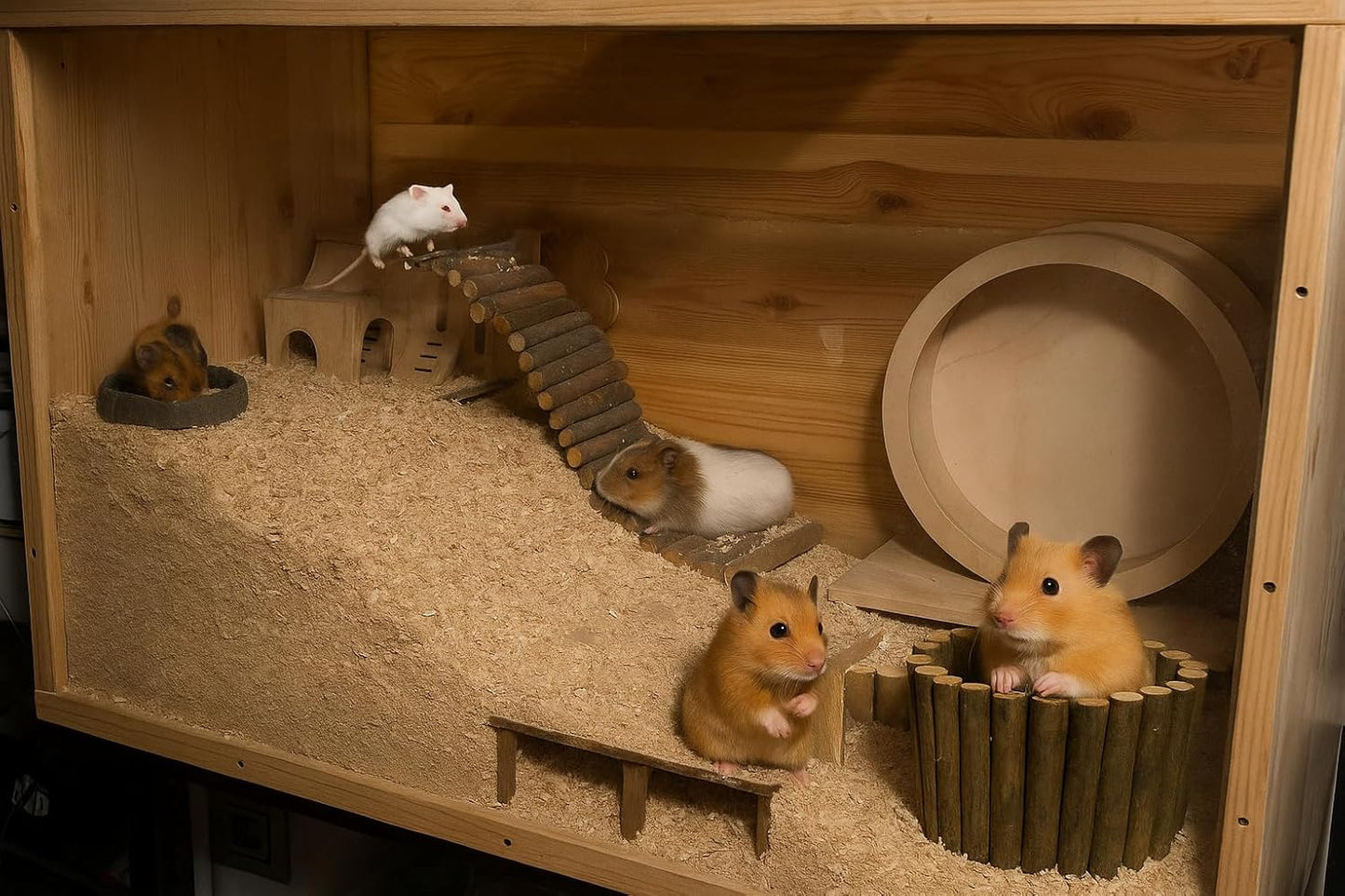 SIMENA Wooden Hamster Suspension Bridge Toy, Hamster Fencing, Natural Climbing Ladder for Dwarf Hamsters, Syrian Hamsters, Mice, Gerbils & Small Pets (Natural, 19.7")