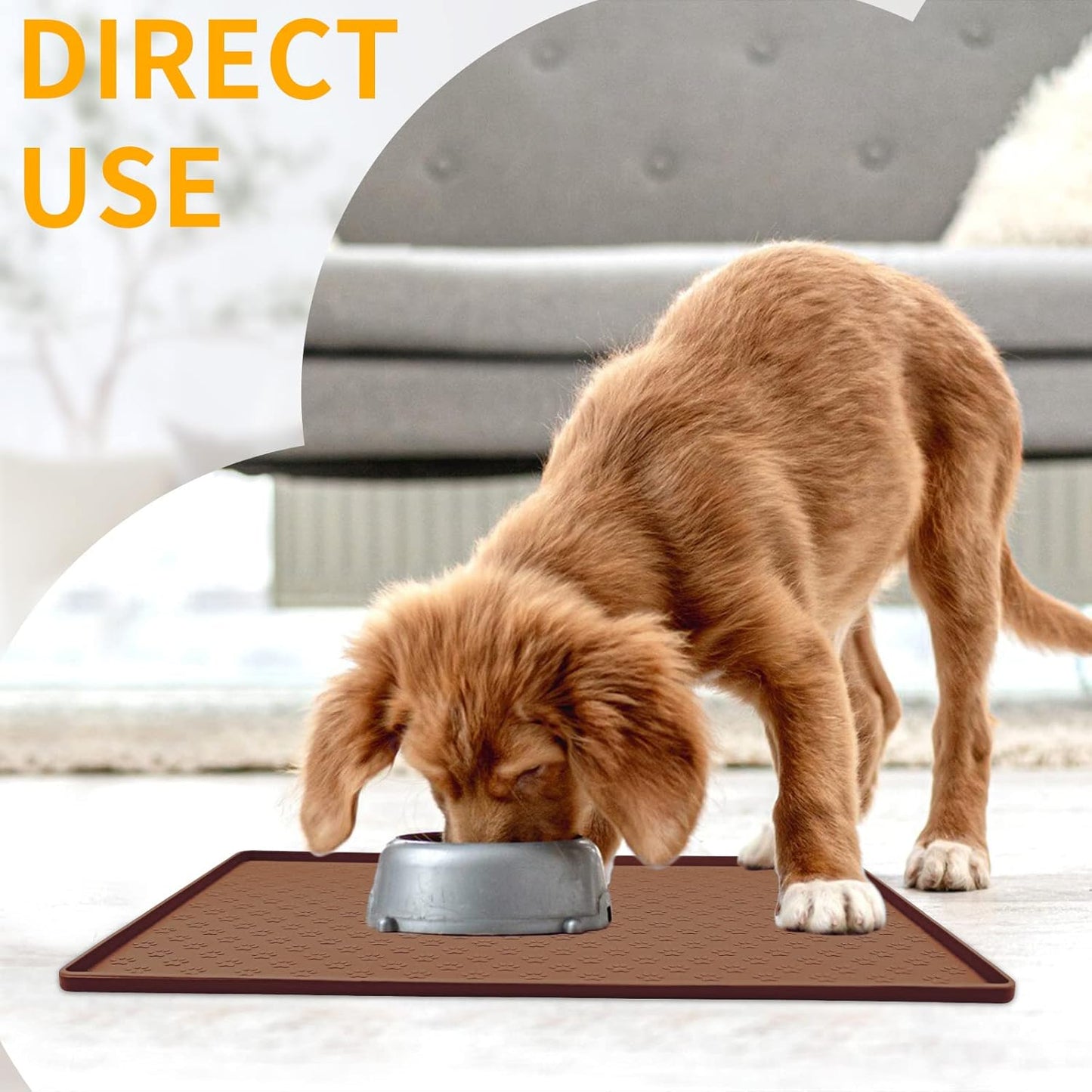 Ptlom Pet Placemat for Dog and Cat, Waterproof Silicone Pet Feeding Bowl Mats for Food and Water, Small Medium Large Dogs Mat Prevent Residues from Spilling to Floor, Brown, 31.5" 23.6"