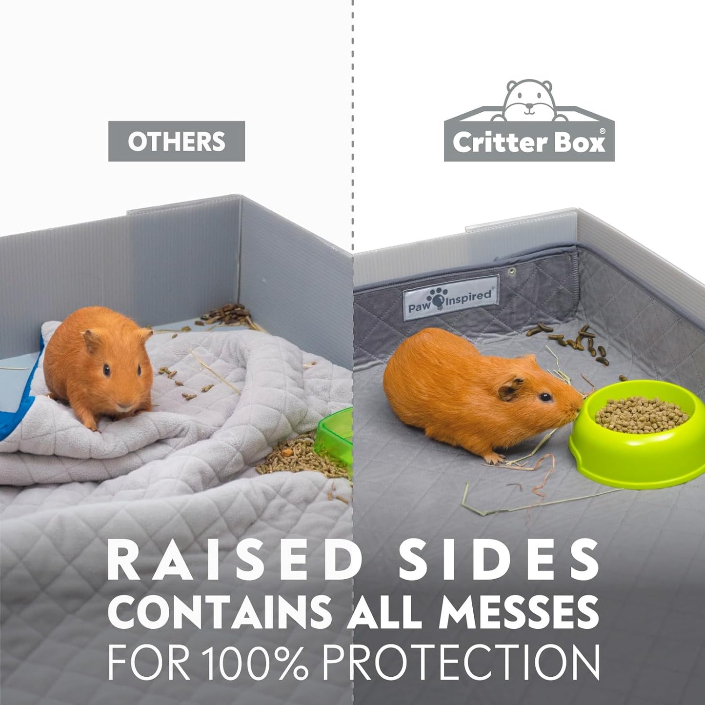 Paw Inspired Critter Box Washable Cage Liner, Reversible Fleece Bedding with Raised Sides for Guinea Pigs and Other Small Animals (C&C 2x3 (14" Grids), Gray/Pink)