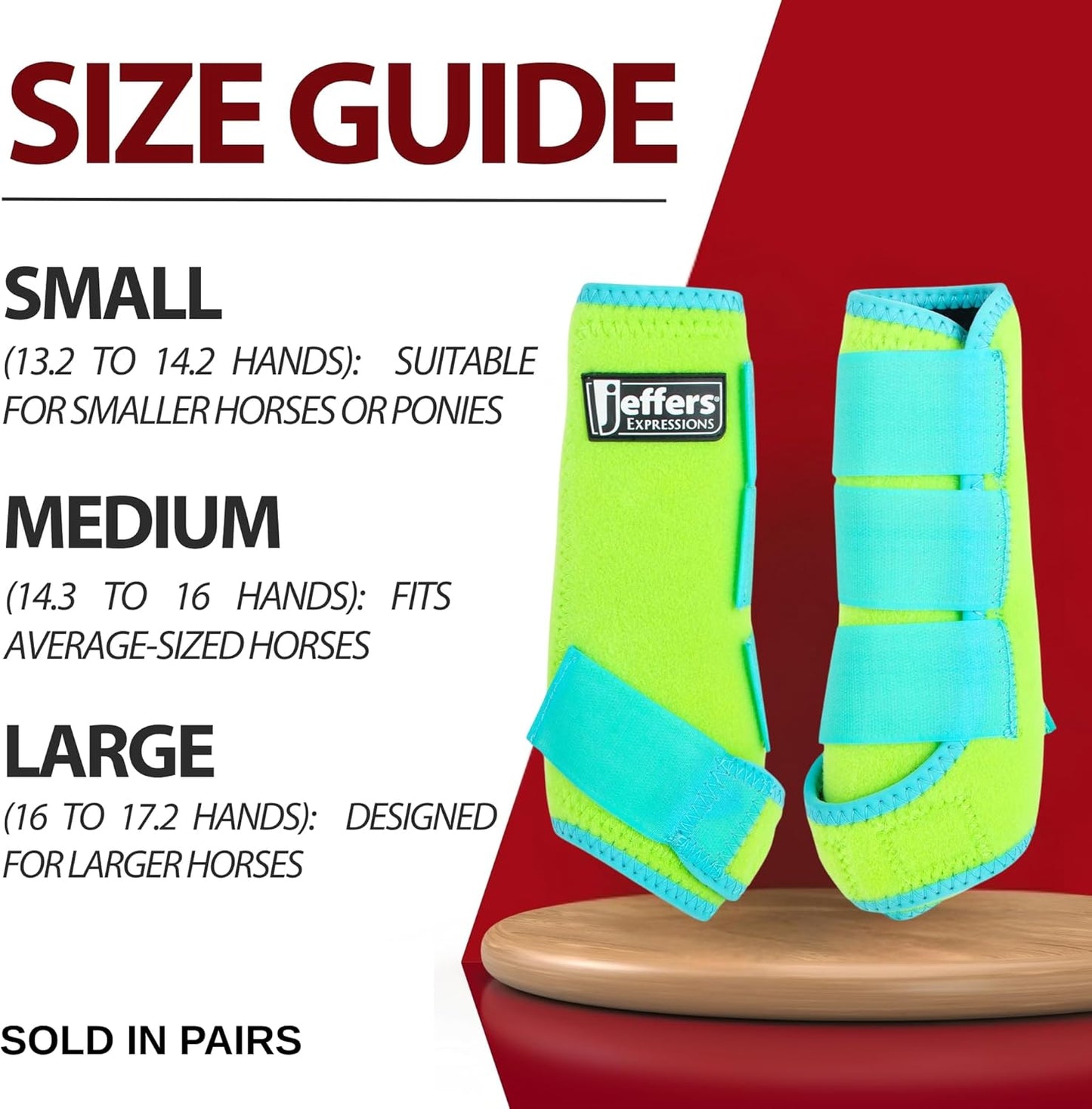 Jeffers Equine Neon Horse Boots – 1 Pair – Lime and Turquoise – Large Size – Breathable Neoprene, Secure Strap Closures – Durable Protection for Front & Hind Legs, Training, Trail & Riding Use