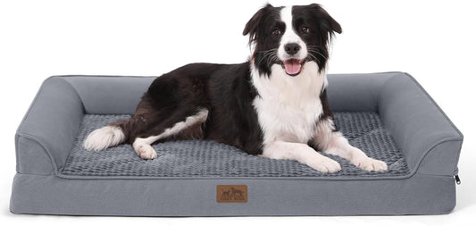 Orthopedic Dog Bed for Large Dog, XL Pet Couch for Extra Large Dog, Big Supportive Foam Bolster Sofa with Waterproof Lining Cover, Anti-Slip, Comfort, Washable, 42x30x7.5 in, U Shape, Grey