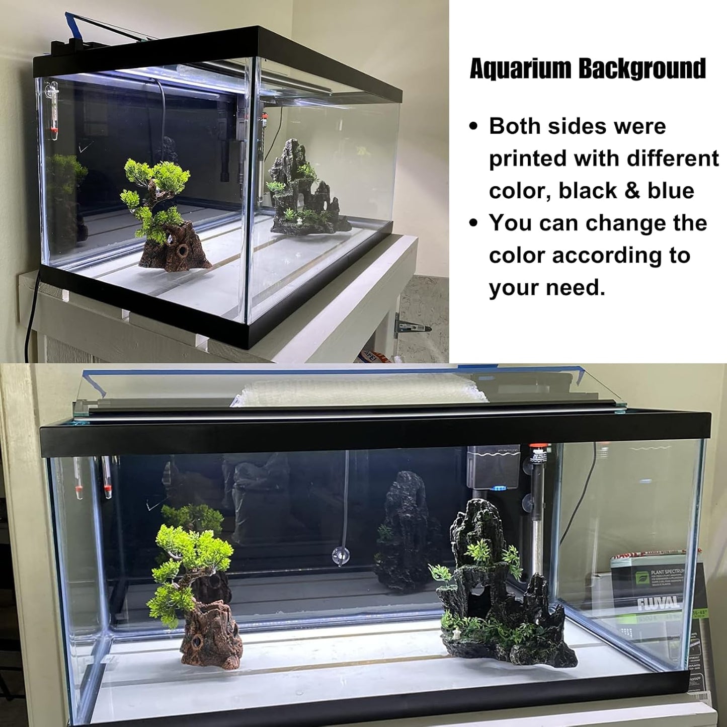 ELEBOX Aquarium Background Blue Black Fish Tank Background Picture 2 Sides Fish Backdrop for Aquarium Wallpaper 20" x 48"