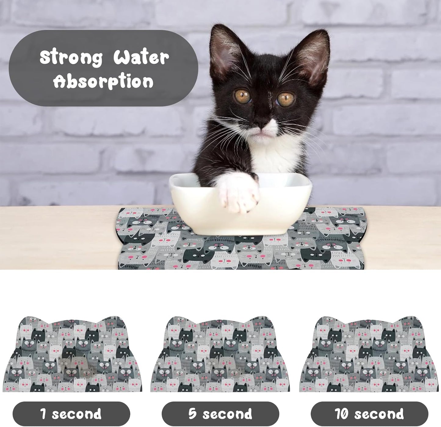 Cat Food and Water Bowl Mat - Pet Feeding Absorbent Placemat for Floor, Grey Small 17.7 * 9.8 Inch