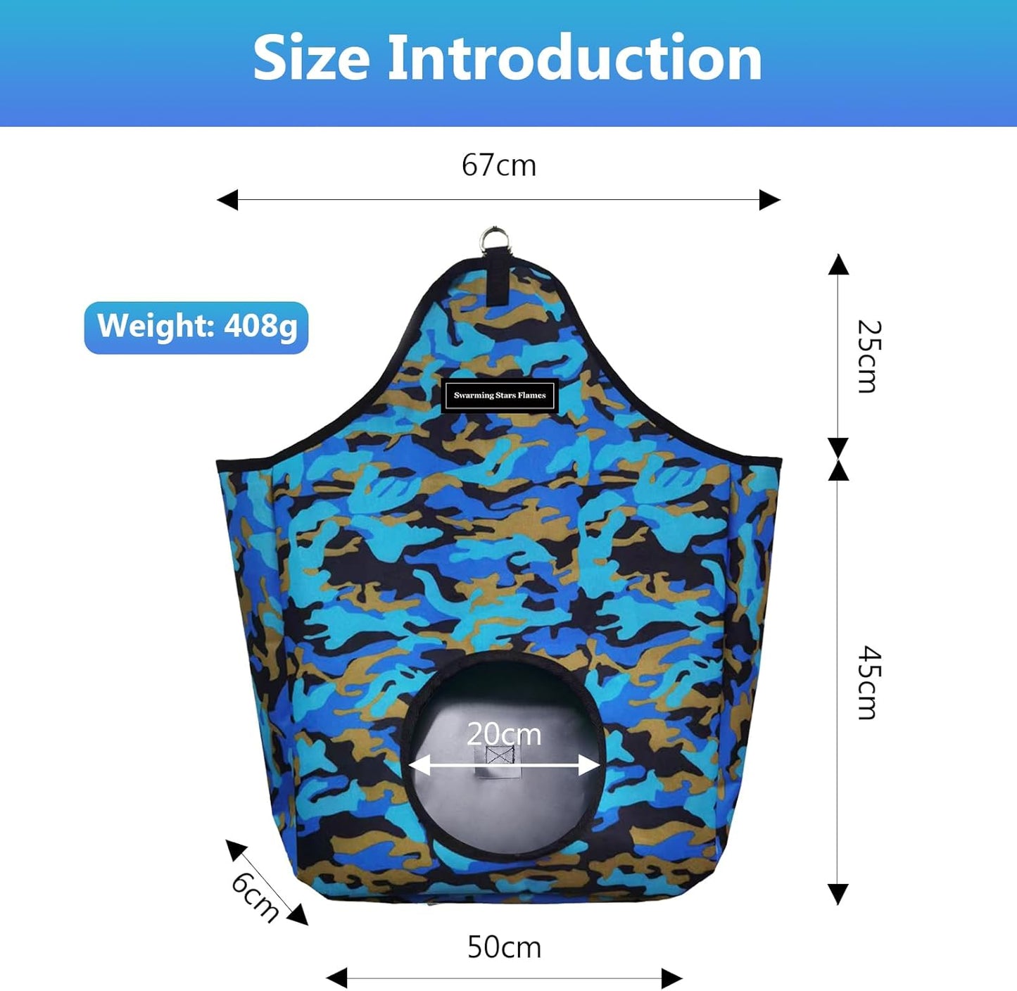 Horse Hay Bag Durable Oxford Fabric, Large Capacity Feeding Bag with Metal Snap Fastener, Slow Feeding Hay Sack, Ideal for Horse Cow Goats Donkey Perfect Hay Feeder with Open Feed Hole (Camouflage)