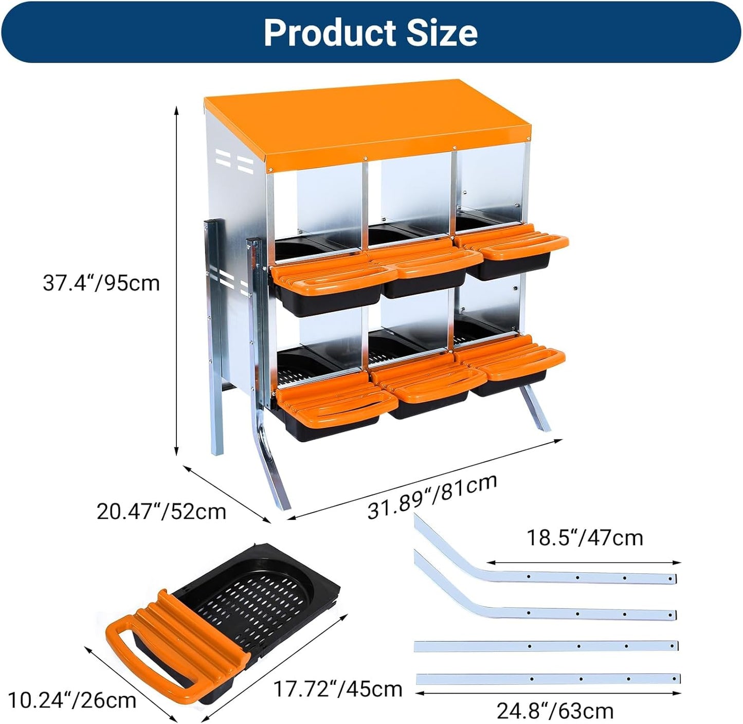 Chicken Nesting Box, 6 Hole 2 Layer Hen Nest Boxes with Legs, Roll Away Eggs Laying Boxes,Cleanable Pull Out Hen Roosting Boxes