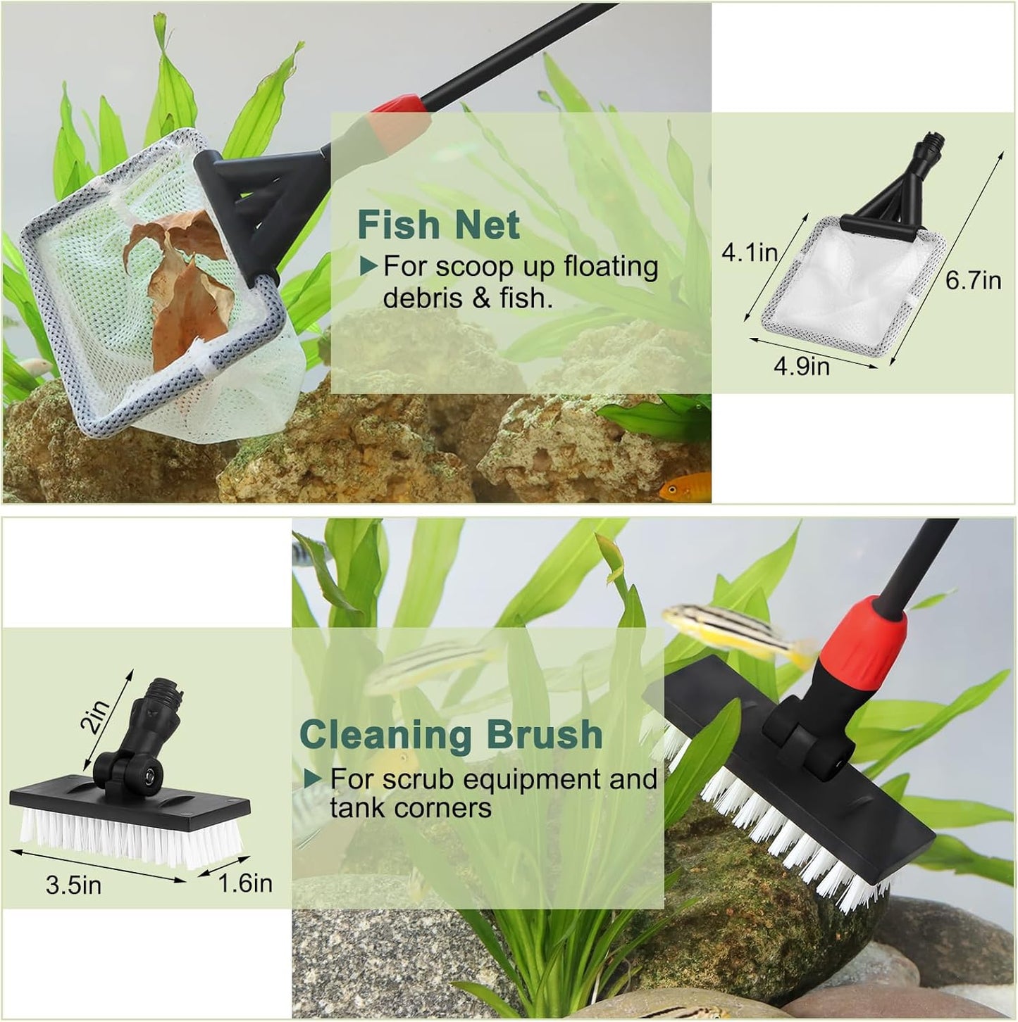 hygger Easy Clean Fish Tank Cleaner, 6 in 1 Aquarium Cleaning Tools Kit with Extendable Handle Algae Scraper Sponge Scrubber Firm Scrub Brush Fish Net Gravel Rake for Acrylic & Glass Tank