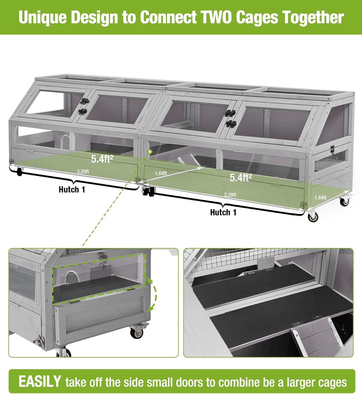 GUTINNEEN Guinea Pig Cage, Hamster Cage with Chew-Proof Aluminum Edges & Leak-Proof PVC Layer, Small Animal Cage with 4-Wheel Design, Acrylic/Mesh Panels for Ferrets, Rats