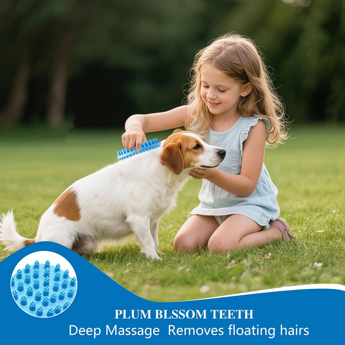 Dog Grooming Brush, Lilpep Pet Shampoo Bath Brush Soothing Massage Rubber Comb with Adjustable Ring Handle for Long Short Haired Dogs and Cats (2 pale blue, 2 sided brush)