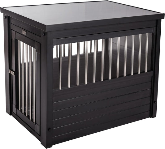 New Age Pet ECOFLEX Dog Crate End Table - Furniture-Style Pet Crate for Crate Trained Dogs - Stainless Steel Tubing & a Latched Closure - 10 Year Manufacturer's Warranty, Medium, Black