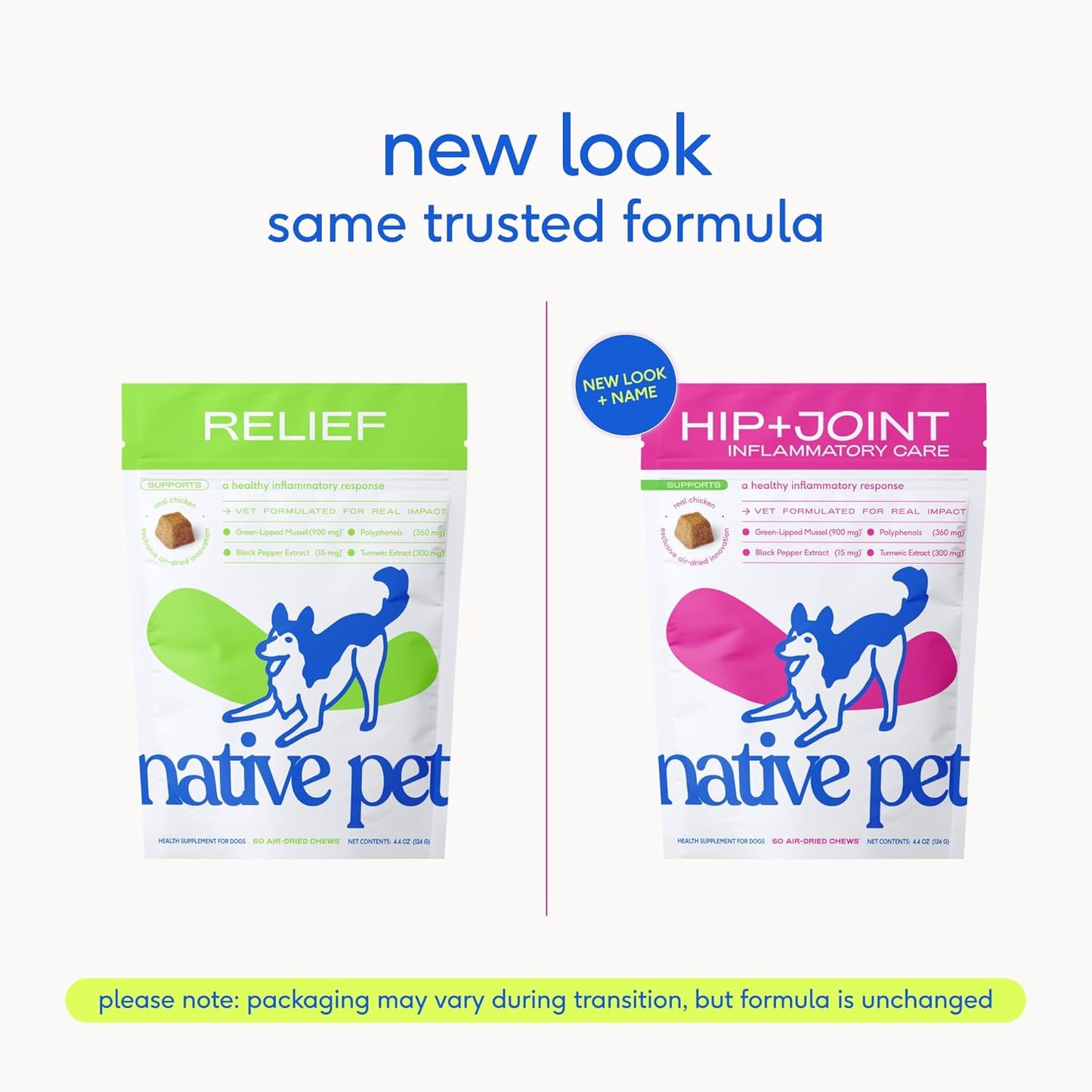 Native Pet Pain Relief for Dogs - Collagen for Dogs Promotes Joint Health, Reduce Inflammation & Stiffness - Senior Pup Joint Supplement - Natural Pain Reliever for Active & Aging Pets - 60 Chews