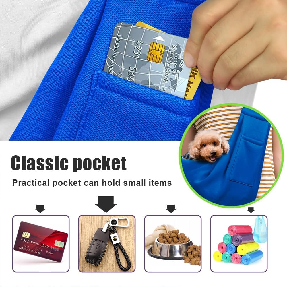 Tomkas Small Dog Sling Carrier - Classic Pocket & Classic Strap - for 3-10 lbs Pets(Royal Blue)
