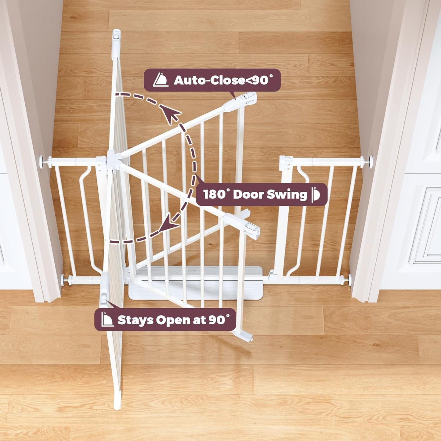 34" Extra Tall Baby Gate for Stairs, Auto Close Stroller Friendly Dog Gate Indoor for Doorways, Pressure Mounted 29"-40" W Baby Gate, Easy Walk Through Gate for Children & Pets, White