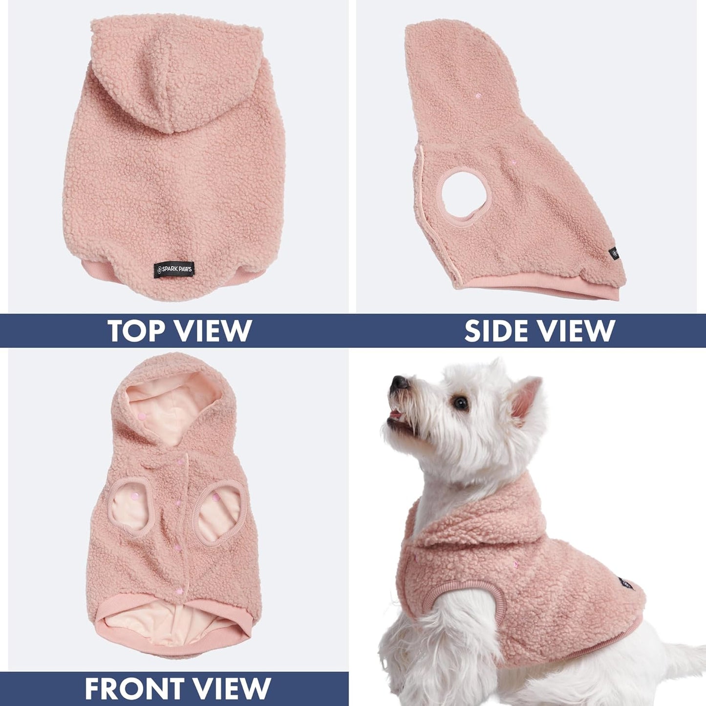 Spark Paws Teddy Dog Sweater, Sherpa Jacket Vest with Warm Fleece Lining, Winter Coat Suitable for Small Medium Large XL XXL Breeds - Pink - M