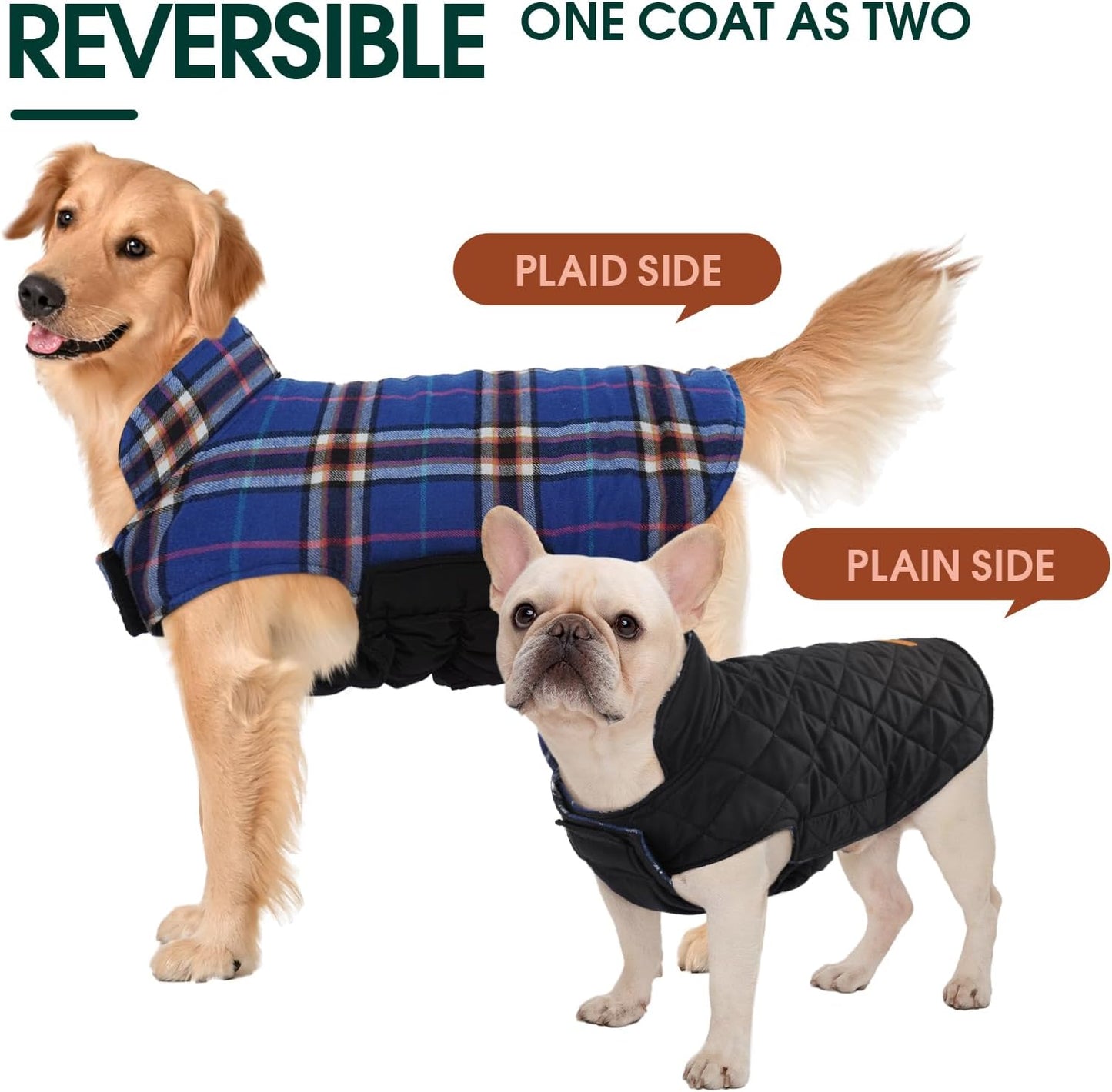 Kuoser Warm Dog Coat, Waterproof Dog Coats for X-Small Dogs, Adjustable Durable Doggie Winter Jacket Reversible Cozy Puppy Cold Weather Apparel from Small to Large Breed, Navy XS