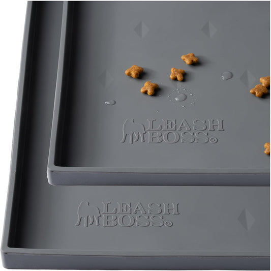 Leash Boss 2 Pack Dog Food Mats for Food and Water Bowls, Thick Waterproof Silicone Pet Feeding Mat for Floors, Extra Tall Raised Edges, Cat and Dog Placemat for Floors, Dishwasher Safe