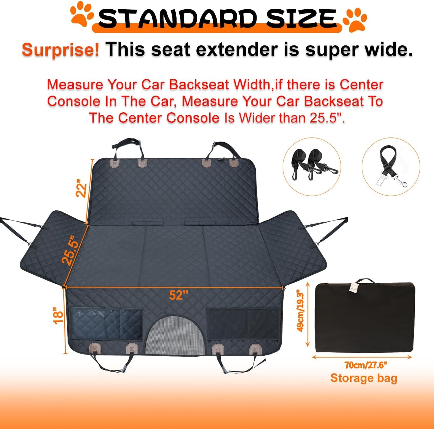 Paw Jamboree Dog Car Seat Cover for Back Seat Extender Pet Cover for Dogs Hammock for Hard Bottom Car Backseat Cover for Dogs in Car