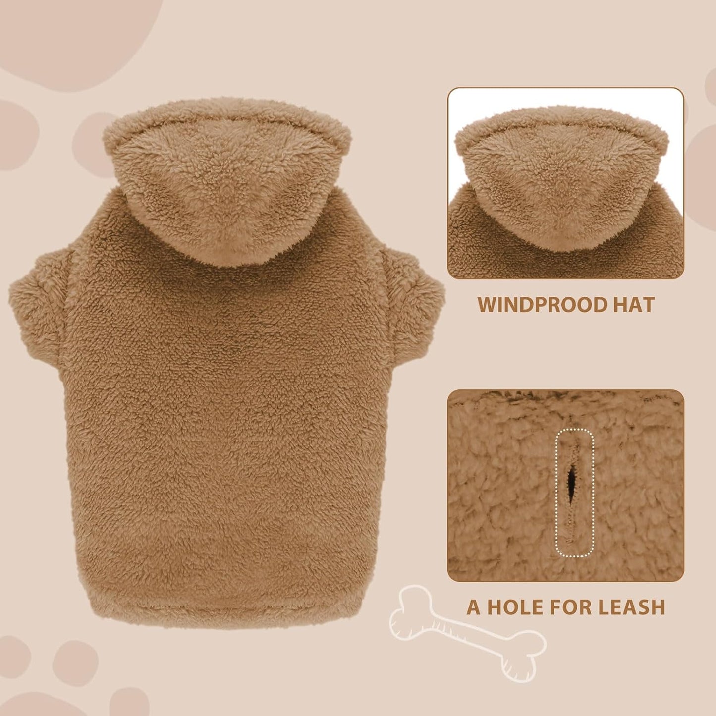 Fuzzy Dog Sweaters for Small Dogs Dog Hoodie Pet Clothes Warm Soft Cozy Coats Hooded Sweatshirt Fleece Small Pet Hoodies Sweater(Coffee-S)