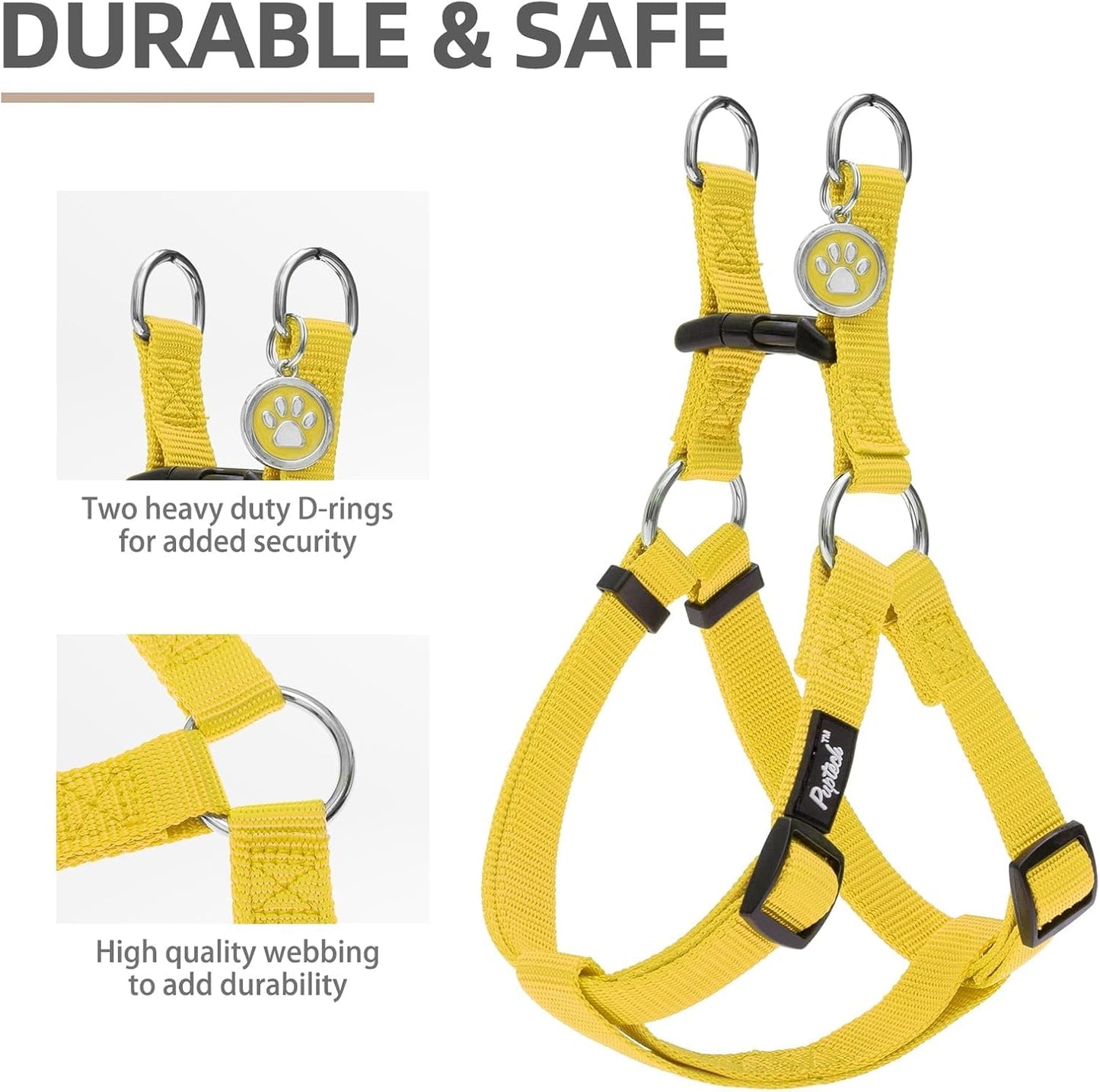 PUPTECK No Pull Dog Harness Soft Adjustable Basic Nylon Step in Puppy Vest Outdoor Walking with ID Tag, Yellow, XS