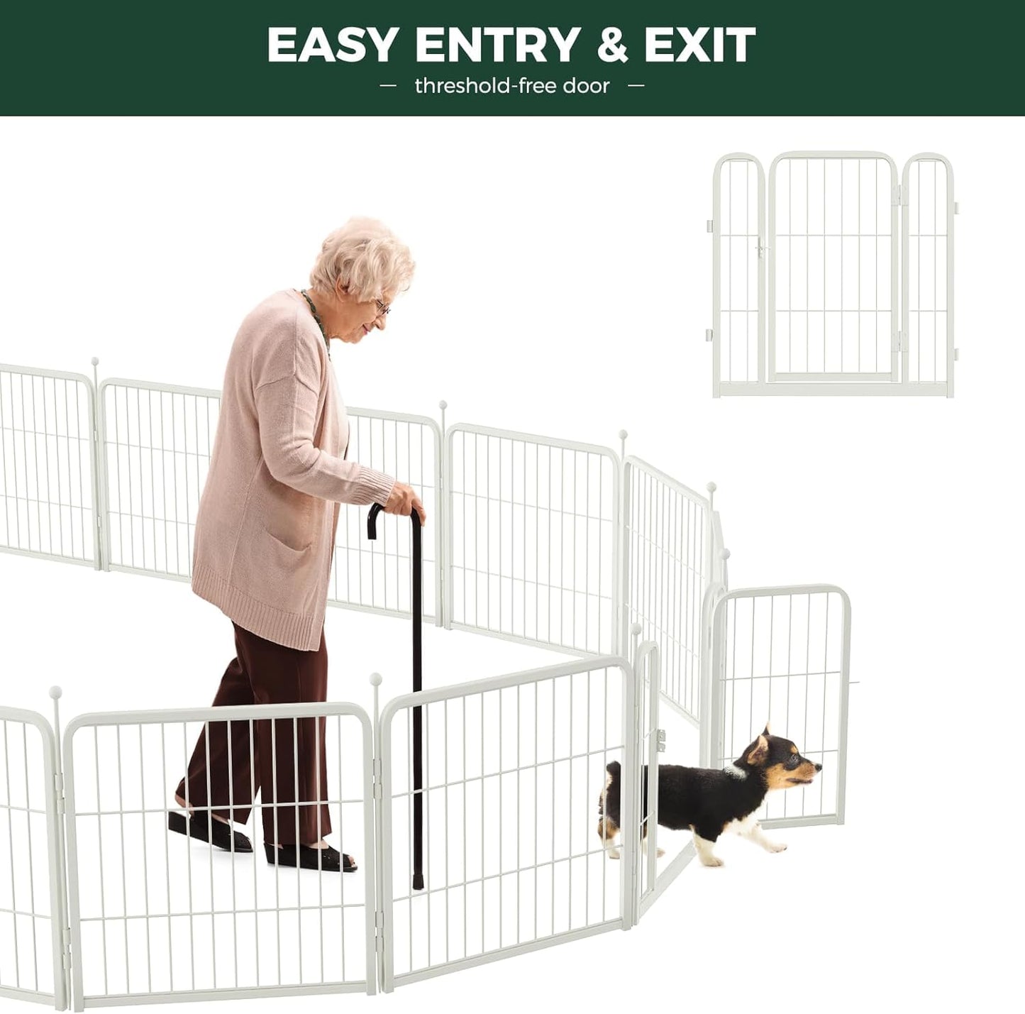 FXW Rollick Unleashed Dog Playpen for Indoor, Yard, RV Camping, 40 inch 48 Panels for Medium and Large Dogs, White│Patented