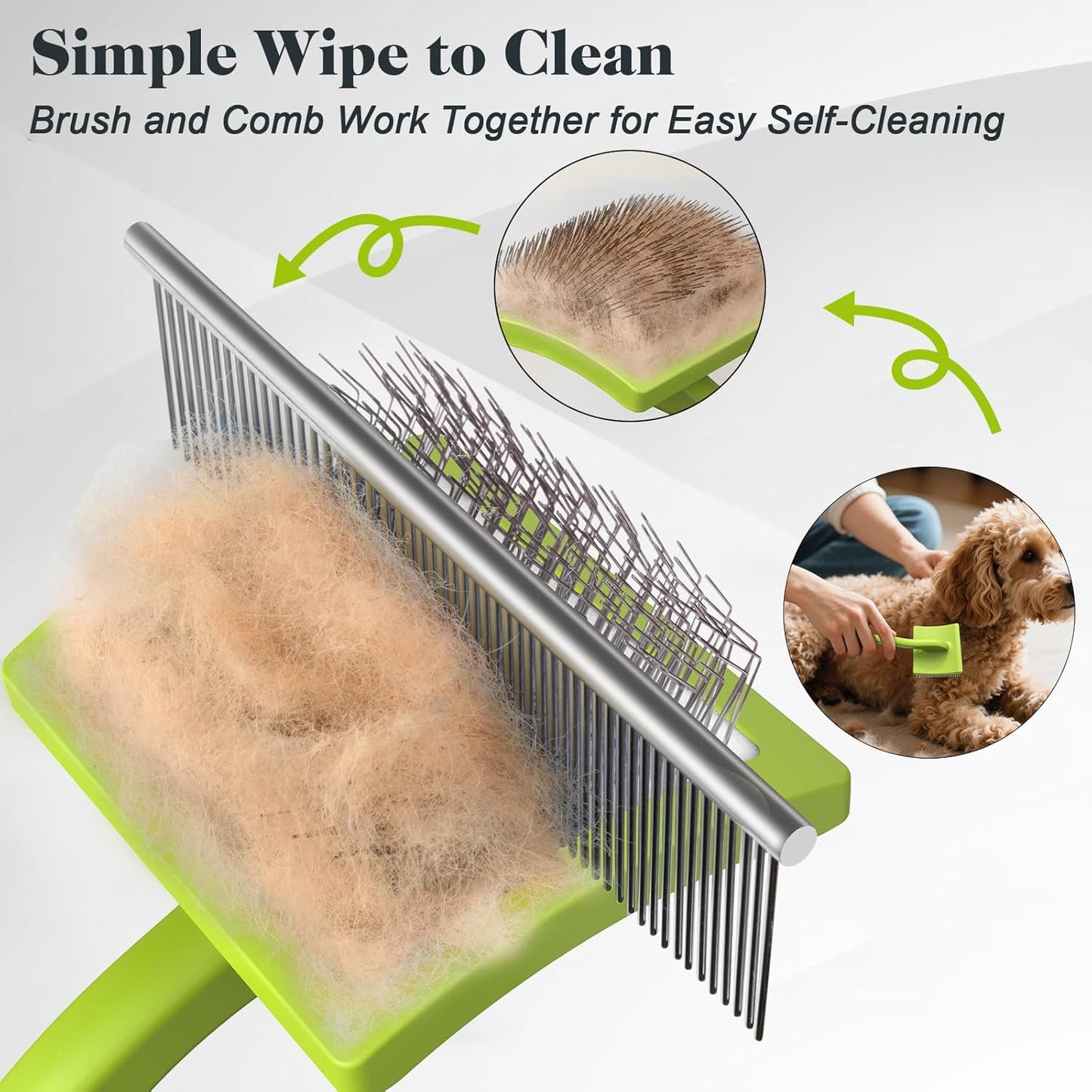 2PCS Slicker Brush for Dogs & Pet Comb,Professional Dog Grooming Brush (Goldendoodles,Poodles,Labradoodles) with Extra Long Pins to Effectively Remove Tangles, Knots and Mats (Green)