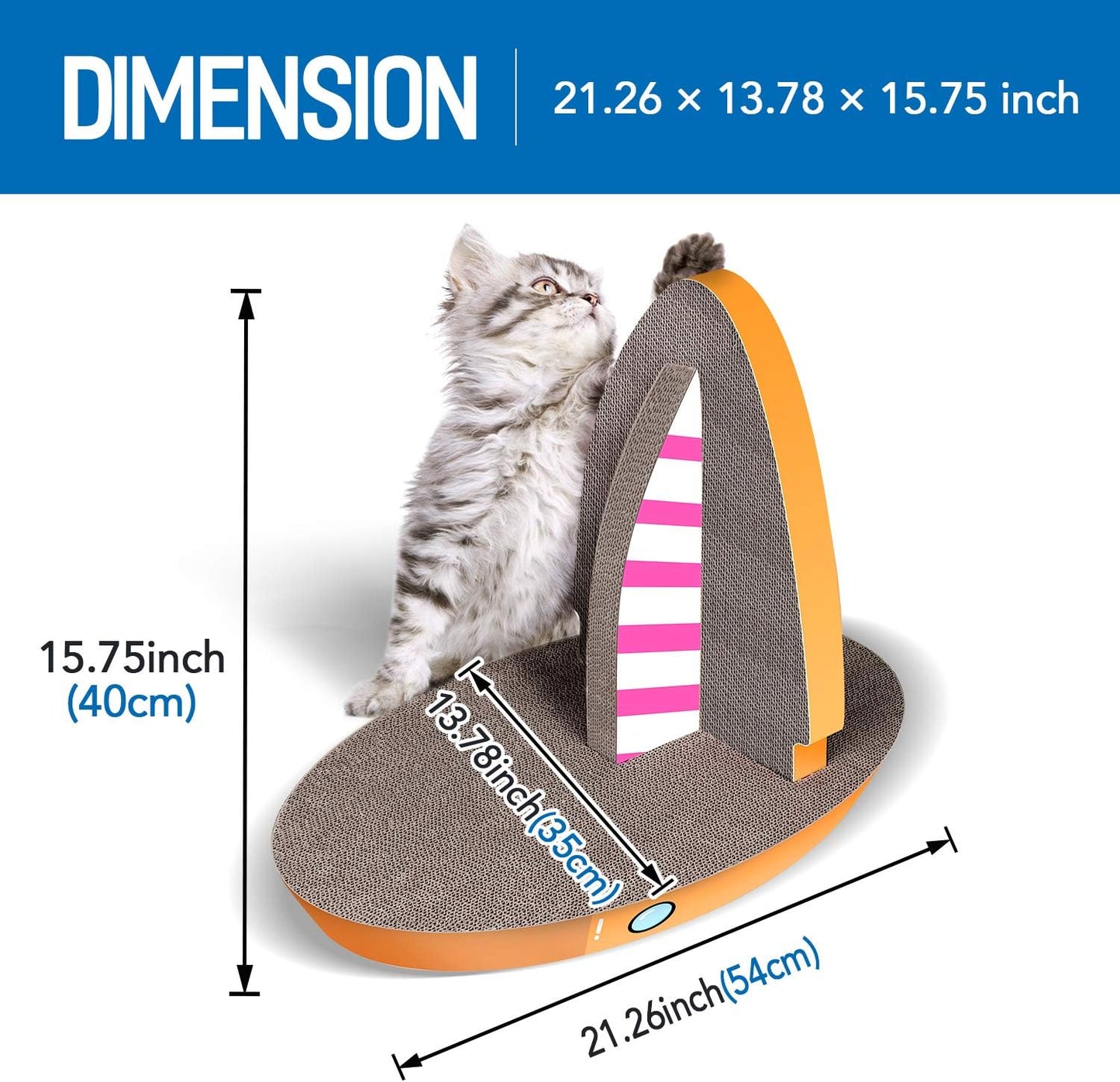 Cat Condo Scratcher Post Cardboard, Sailboat Shape Cat Scratching Lounge Bed, Durable Pad Prevents Furniture Damage,21.26x13.78x15.75 inch