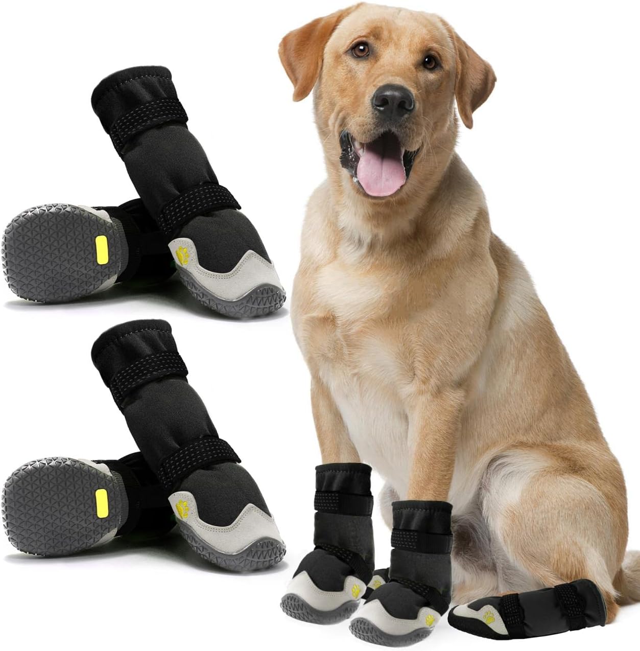 Dog Shoes for Hot Pavement Anti-Slip Dog Boots & Paw Protectors for Summer Rainy Day Dog Snow Boots Waterproof Dog Shoes for Small Medium Large Dogs with Reflective Straps for Hiking 4Pcs