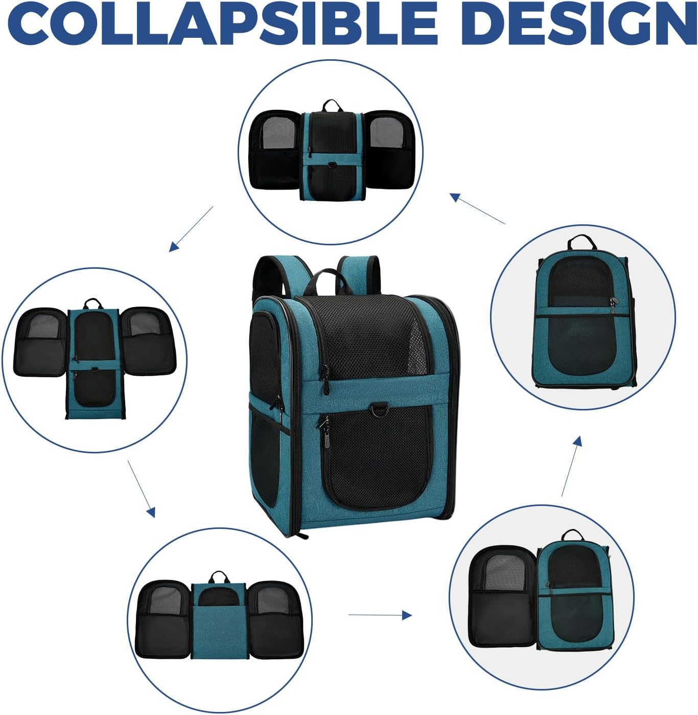 Apollo Walker Dog & Cat Carrier Backpack for 4-15lb Pets - Ventilated Safe Design with Padded Back Support, Breathable Mesh Pet Backpack for Hiking, Travel, Outdoor (Teal)