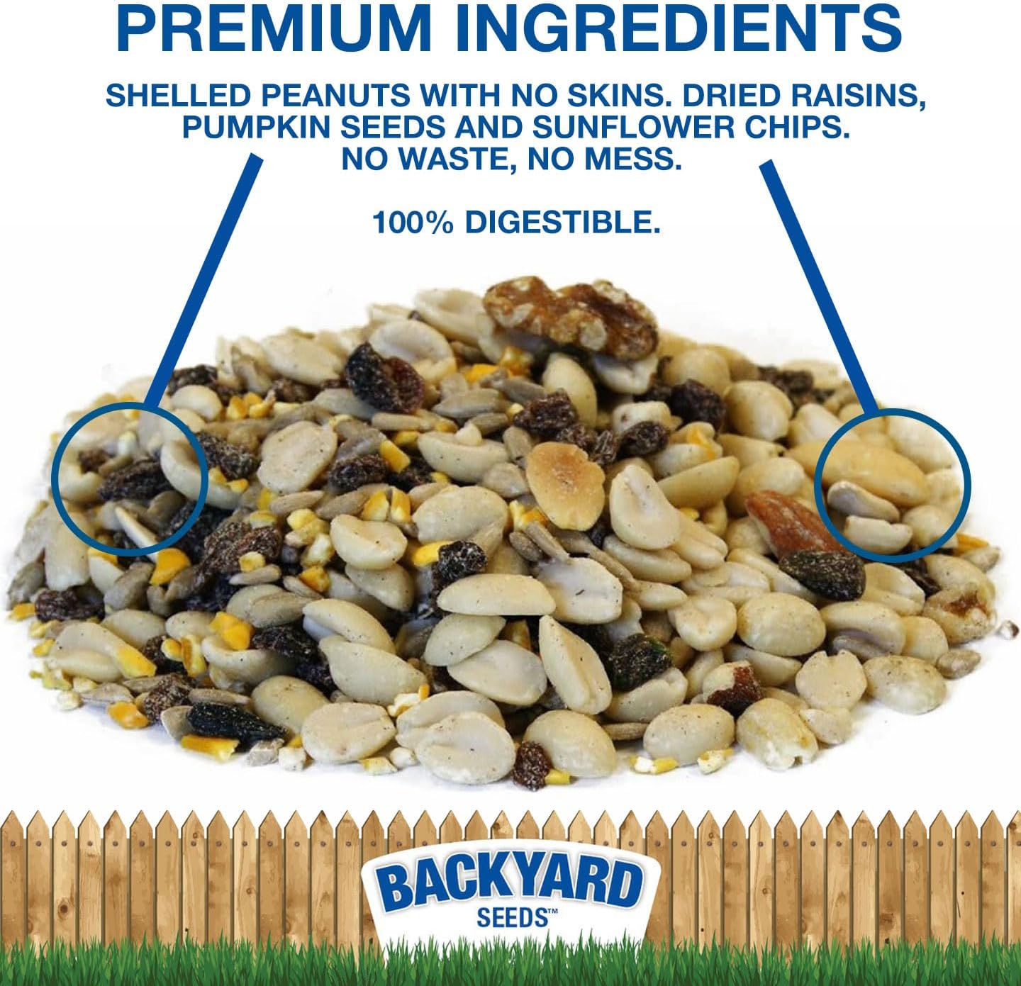 Backyard Seeds Woodpecker Shelled Peanuts Mixed Bird Seed with Sunflower Chips, Pumpkins, Raisins (40 Pounds)