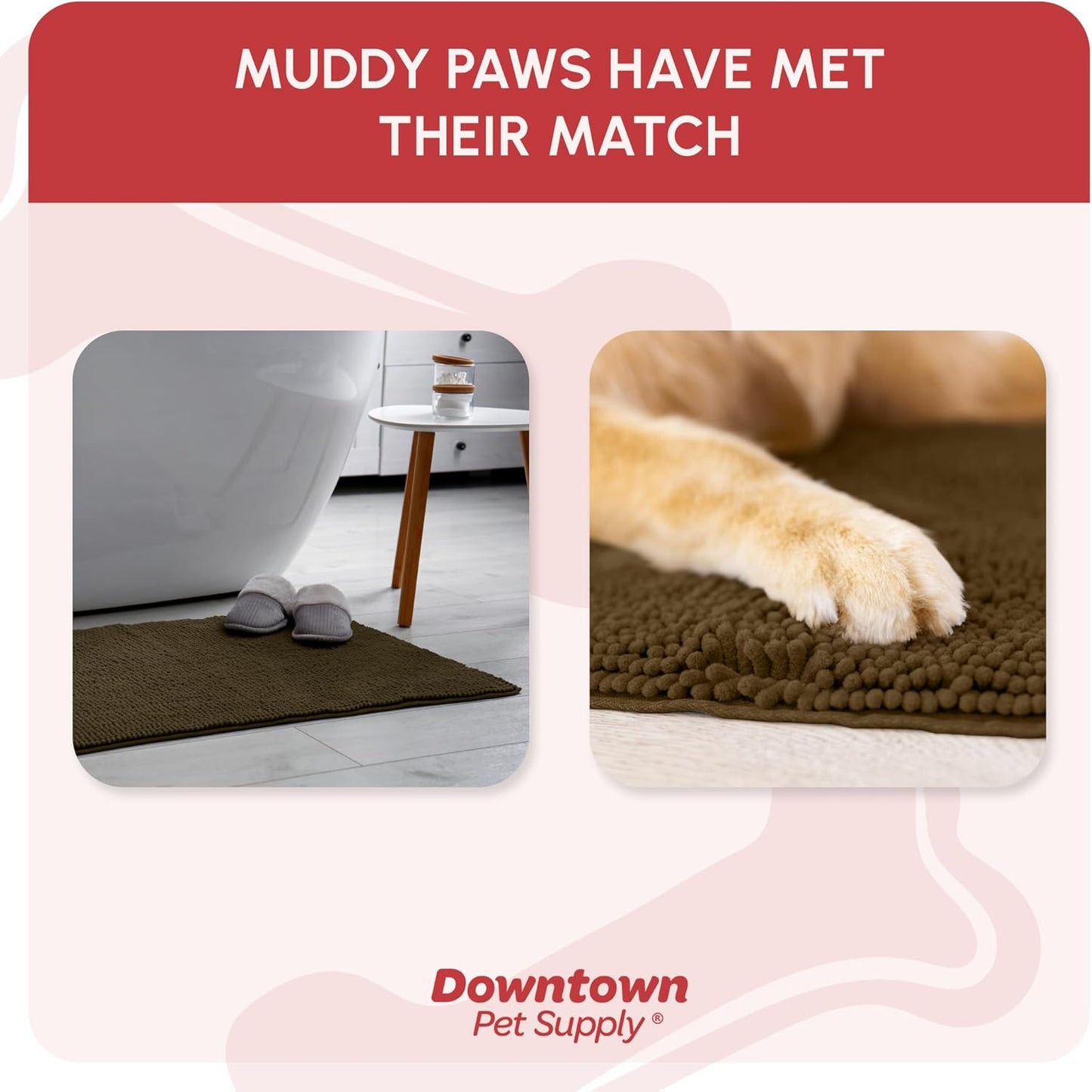 My Doggy Place Microfiber Dog Mat for Muddy Paws, 36" x 26" Brown - Absorbent and Quick-Drying Dog Paw Cleaning Mat, Washer and Dryer Safe - Non-Slip Rubber Backed Dog Floor Mat, Large