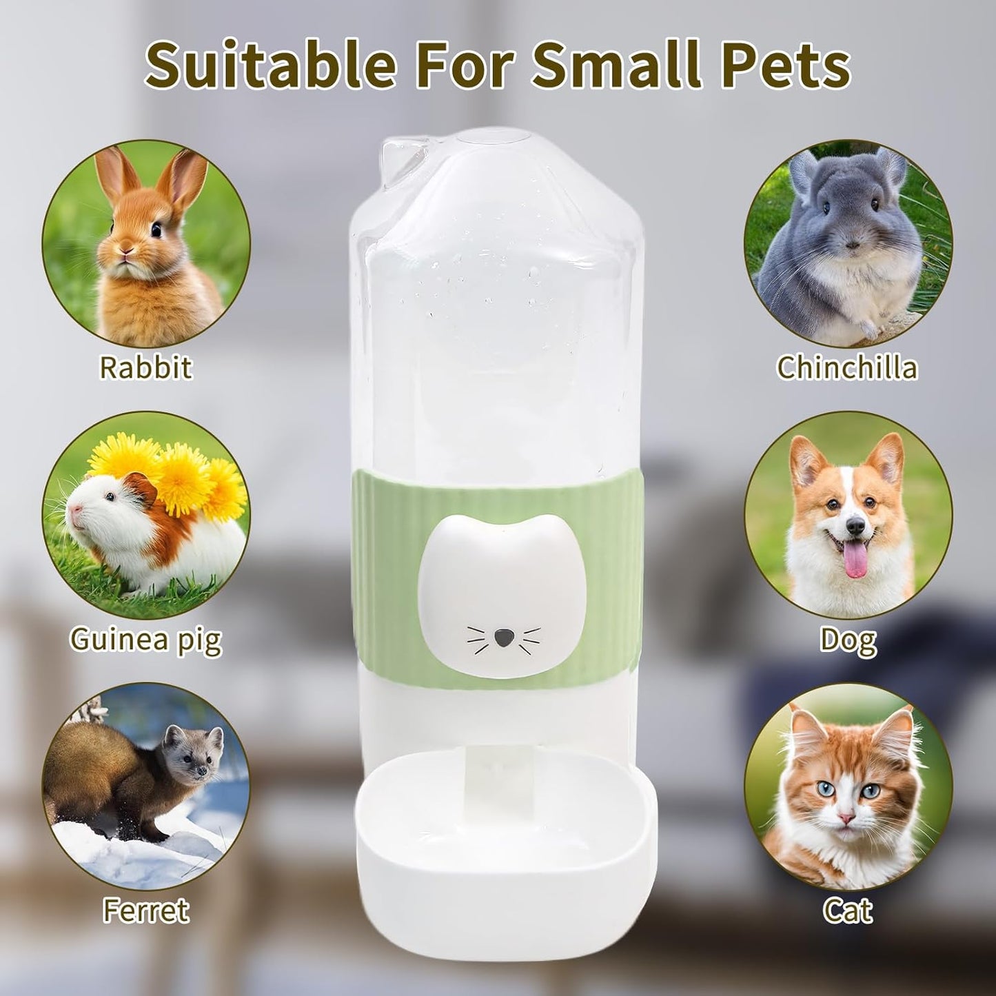 Rabbit Water Bottle, 800ml/28oz Hanging Automatic Water Dispenser for Cage, Ferret Bunny Guinea Pig Water Bowl,Suitable for Small Animal (Green, 800 ml/28 oz)