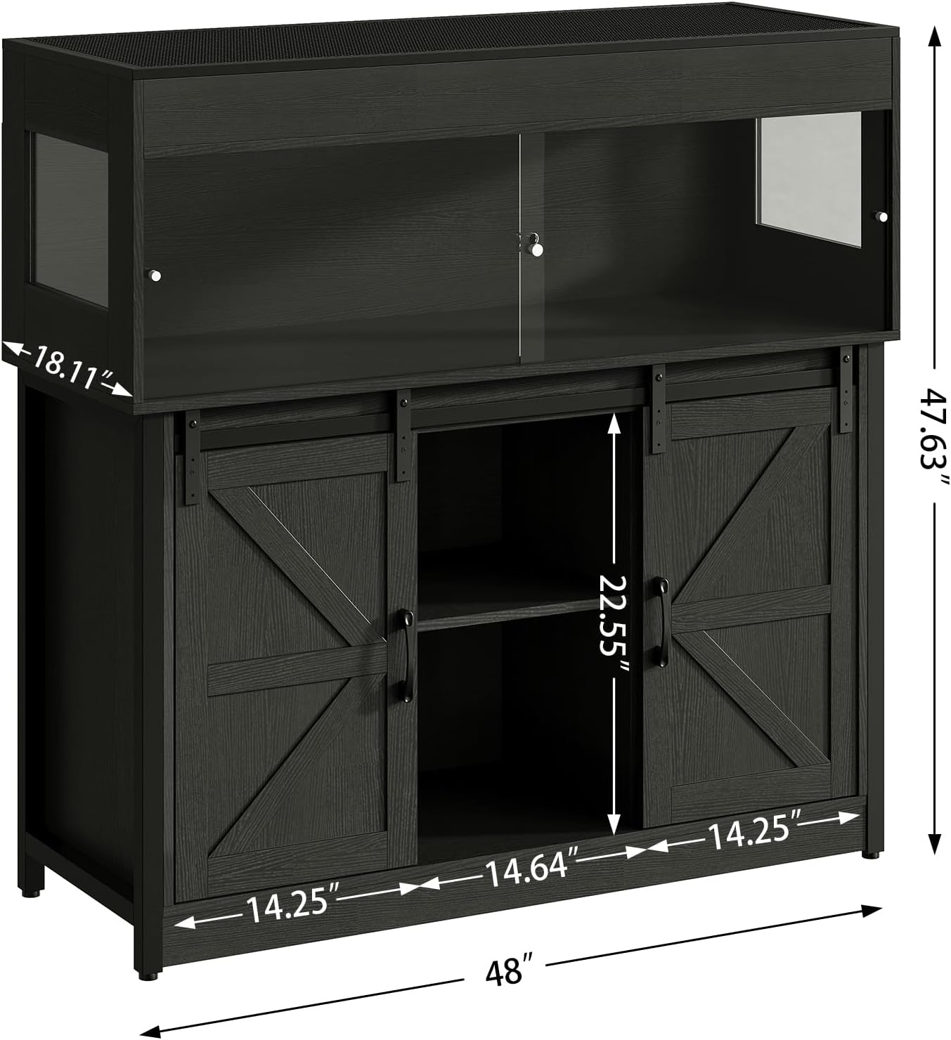 60 Gallon Reptile Terrarium with Stand, Terrarium Enclosure with Acrylic Doors, Storage Cabinet with Barn Door, Mesh Lid & Power Outlet – Vivarium Habitat for Medium Reptiles Black PX05RTB