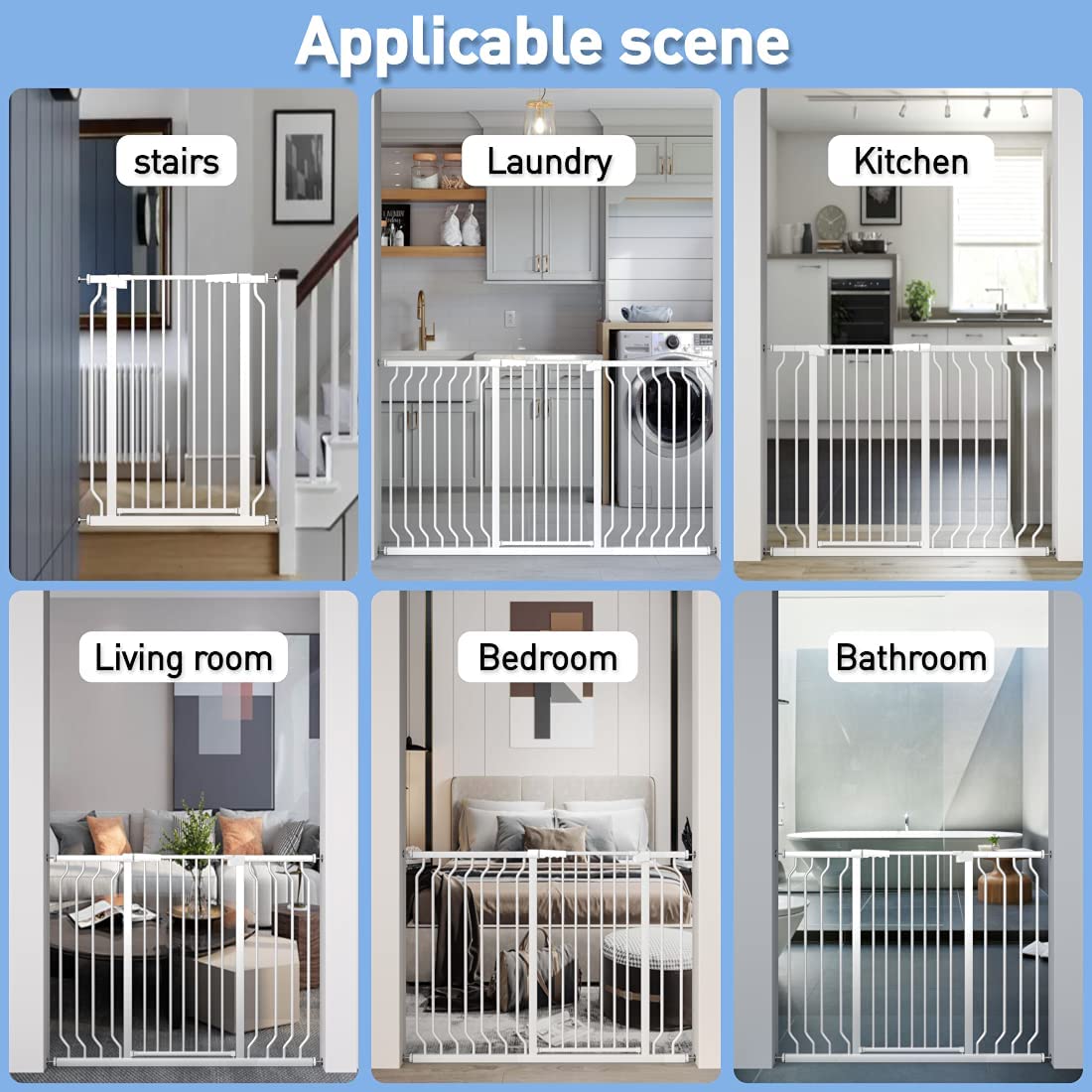 WAOWAO Extra Tall 40.55" Baby Gate 73.62-80.70" Wide Pressure Mounted Walk Through Swing Auto Close Safety White Metal Toddler Child Dog Pet for Indoor Stairs,Doorways,Kitche