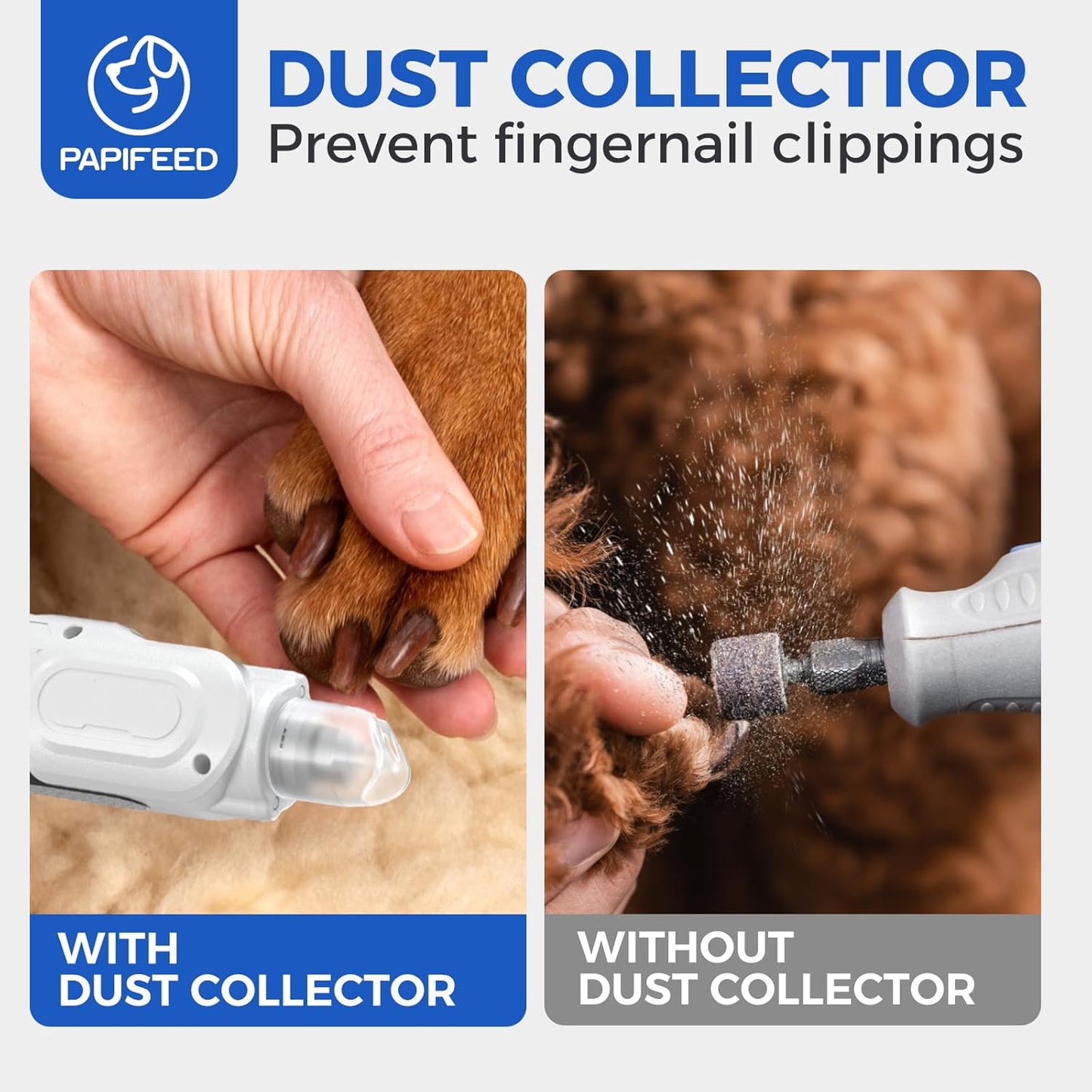 PAPIFEED High Torque Dog Nail Grinder Quiet - 6-Speed Adjustable Dog Nail Trimmers with 2 LED Lights & Dust-Proof Cover, Powerful Motor for Large/Medium/Small Dogs & Cats, Rechargeable - White Kit