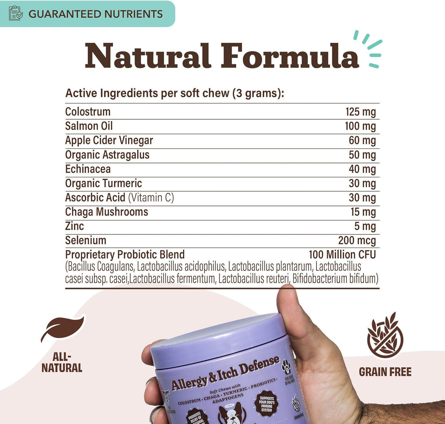 Natural Dog Company Allergy & Itch Defense Chews – Allergy Support for Dogs, Itch Relief, Skin, Coat & Gut Health with Probiotics, Colostrum & Salmon Oil, Grain-Free Dog Supplement, 90 ct