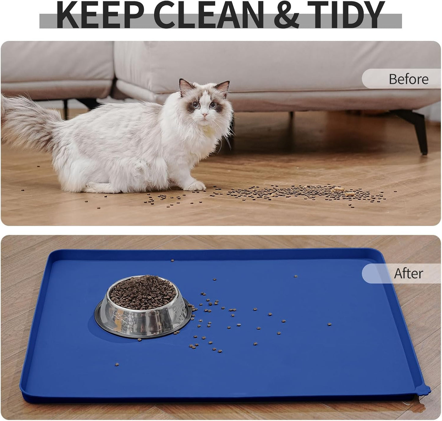 Waterproof Pet Feeding Mat with High Raised Edges, Heavier and Thicker Placemats for Cat Dog Water Bowl with BPA Free, Dogs Cats Food Mats for Messy Drinkers to Prevent Spill and Protect Floors