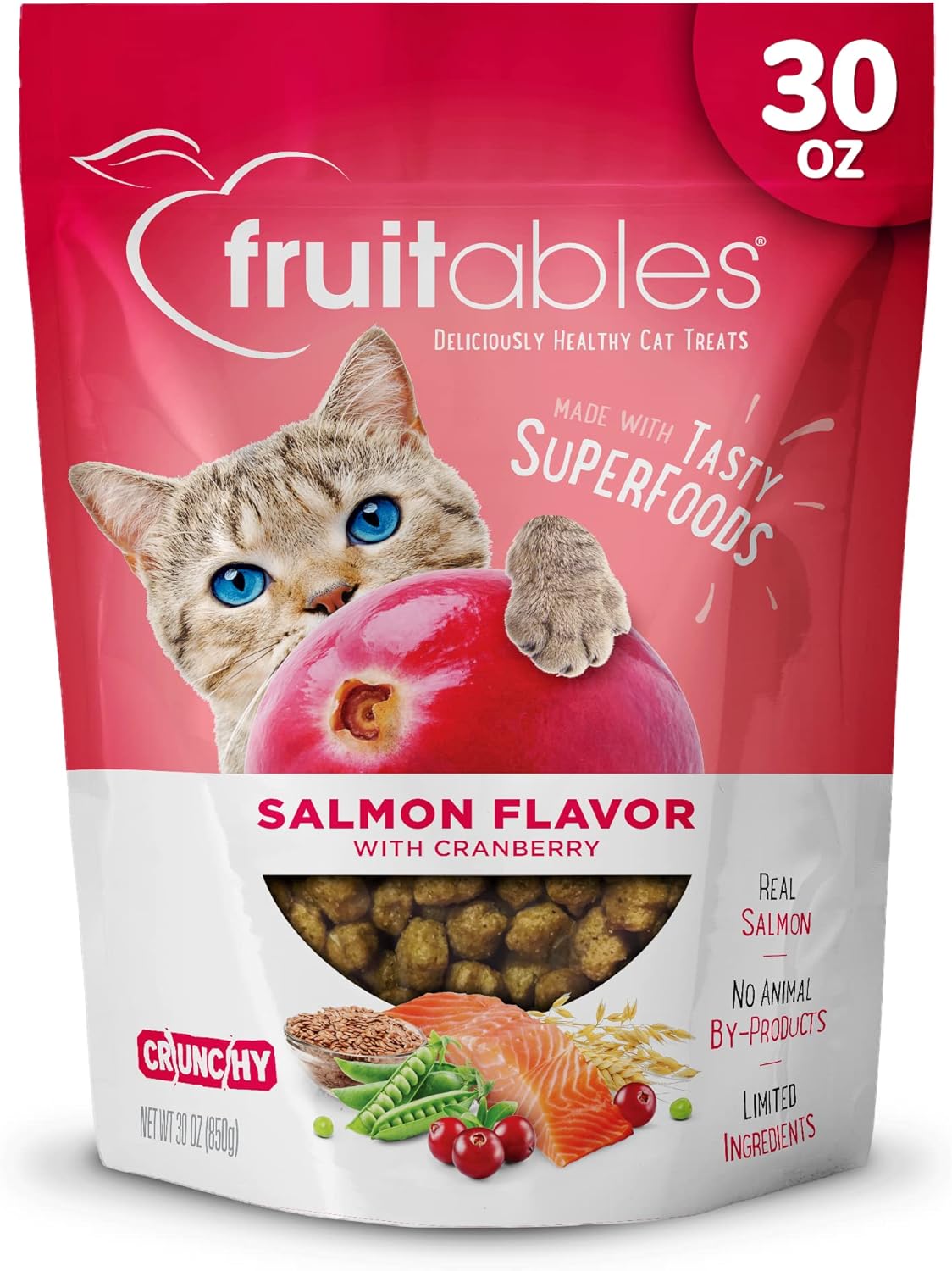 Fruitables Cat Treats Crunchy Salmon & Cranberry Cat Treats Healthy Low Calorie, High Protein Wheat, Corn & Soy Free 30 Ounces