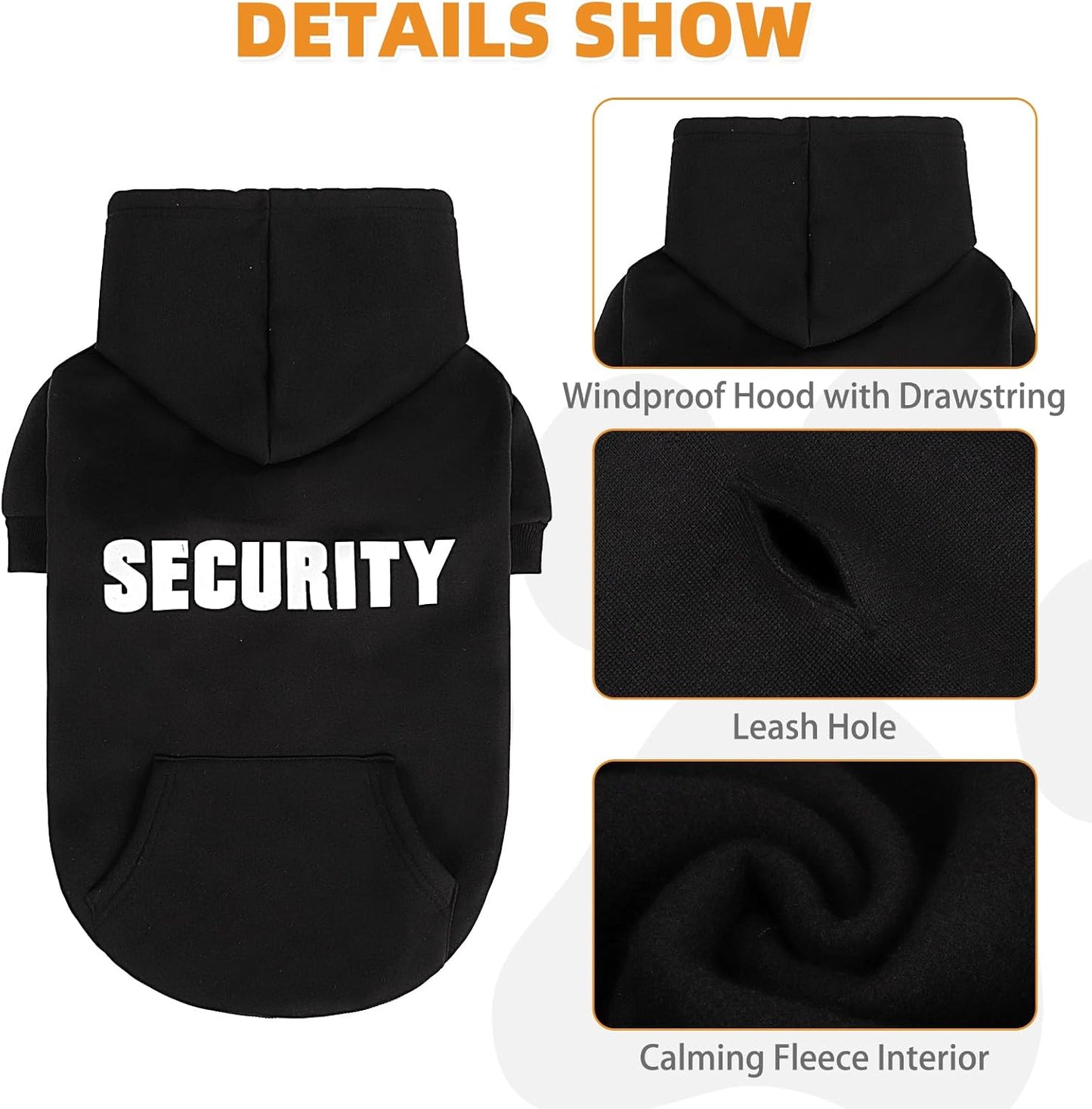 KOOLTAIL Security Dog Hoodie, Fall Puppy Sweater Clothes for Small Medium Large Dogs, Soft Warm Winter Pet Cold Weater Coats Hooded Sweatshirt with Pocket,Dog Halloween Costume for Girl Boy, Black XXL