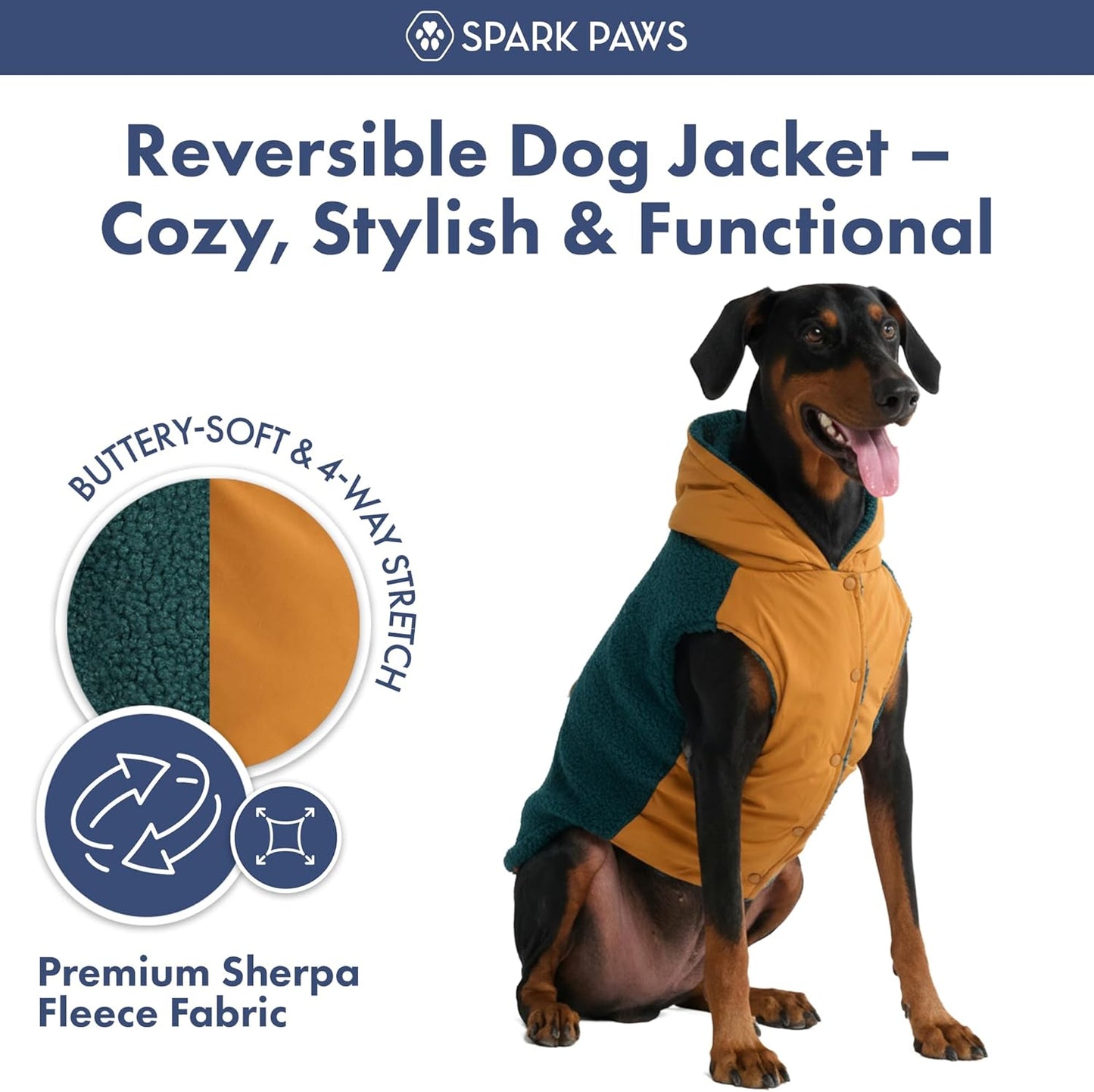 Spark Paws Reversible Dog Sweater, Sherpa Jacket Vest with Warm Fleece Lining, Warm Coat for Winter, Suitable for Small Medium, Large, XL XXL Dogs - Orange and Green - XL