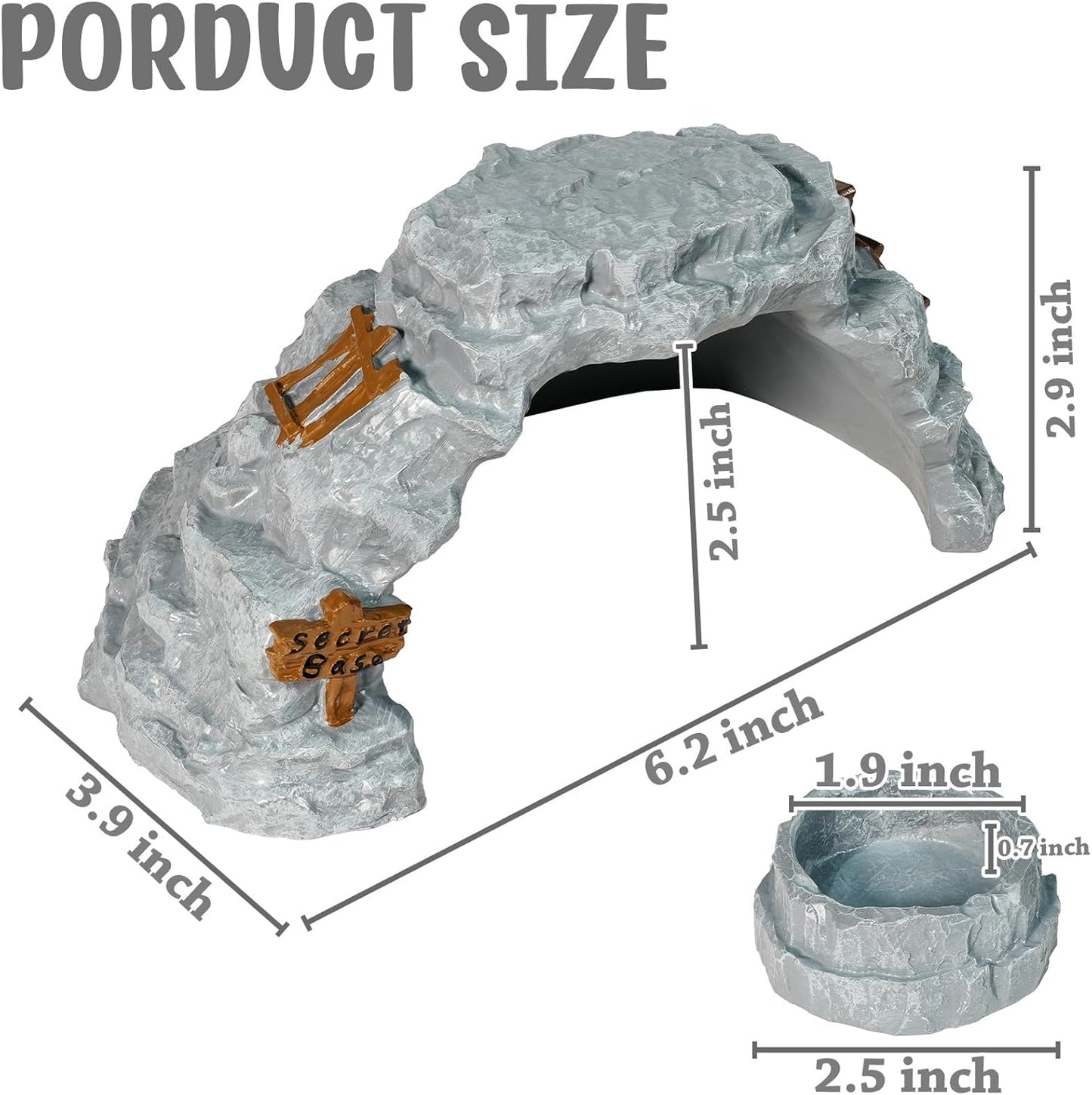 Warmtree Reptiles Hideout Cave,Bearded Gragon Hideout,Reptile Feeding Dish, Resin Reptile Hide Cave,Terrarium Habitat Decor Tank Accessories for Amphibians Tortoise Lizards Snakes Chameleon Fish