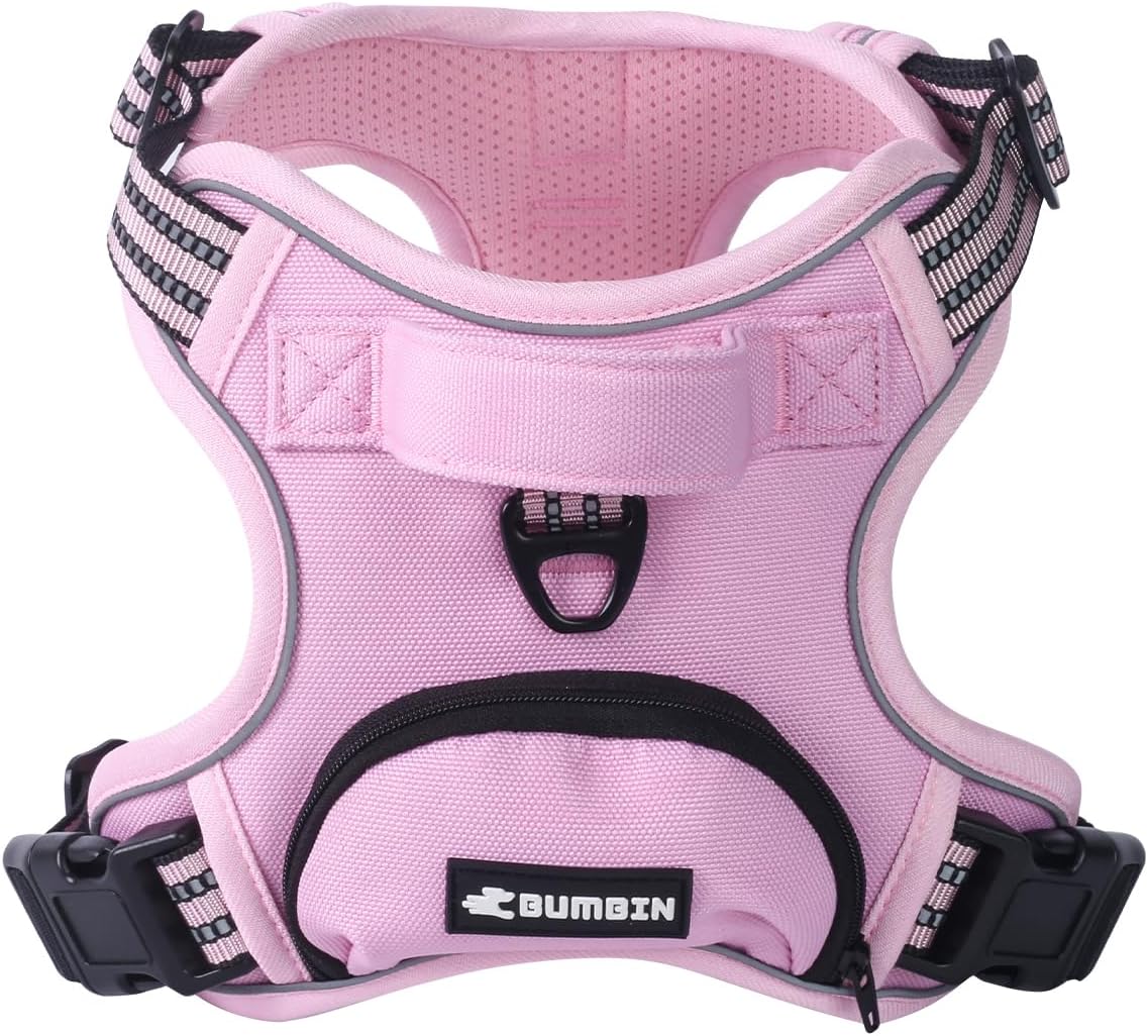 BUMBIN Dog Harness for Large Dogs, No Pull Adjustable No Choke Pet Vest with Dog Leash Fit Smart Reflective Pet Walking Harness for Training Easy Control Soft Handle Pink XL