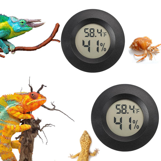 Reptile Thermometer and Humidity Gauge Digtal Terrarium Thermometer Circular Bearded Dragon Cage Accessories Reptile Temp and Humidity Gauge for Leopard Gecko Hermit Crab Gecko Lizard Etc 2pc