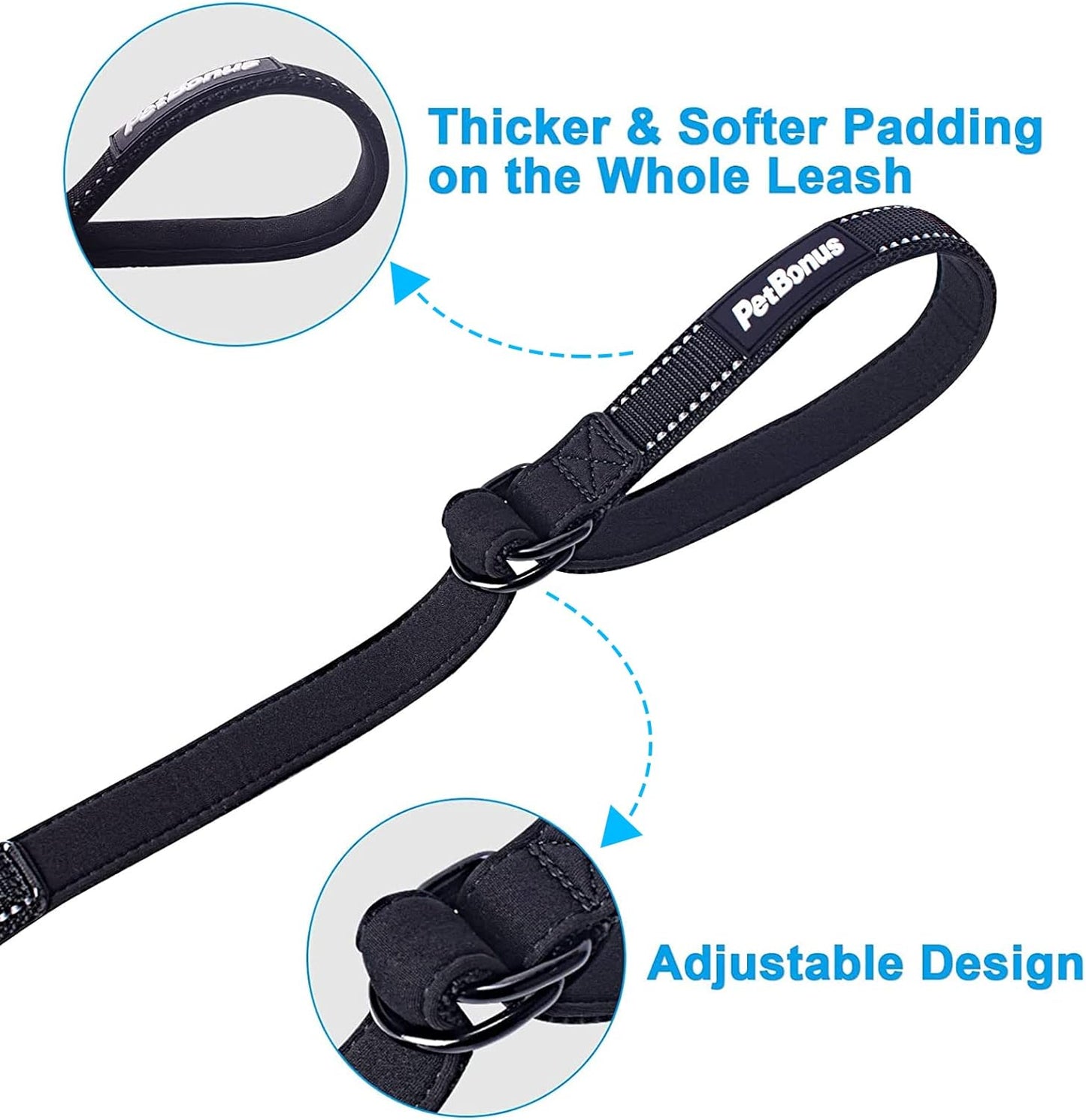 PetBonus Short Dog Leash, Safety Wrist Strap for Retractable Dog Leash, Reflective Design and Adjustable Soft Padded Handle, Extra Layer Security for Pet Stroller (Black)
