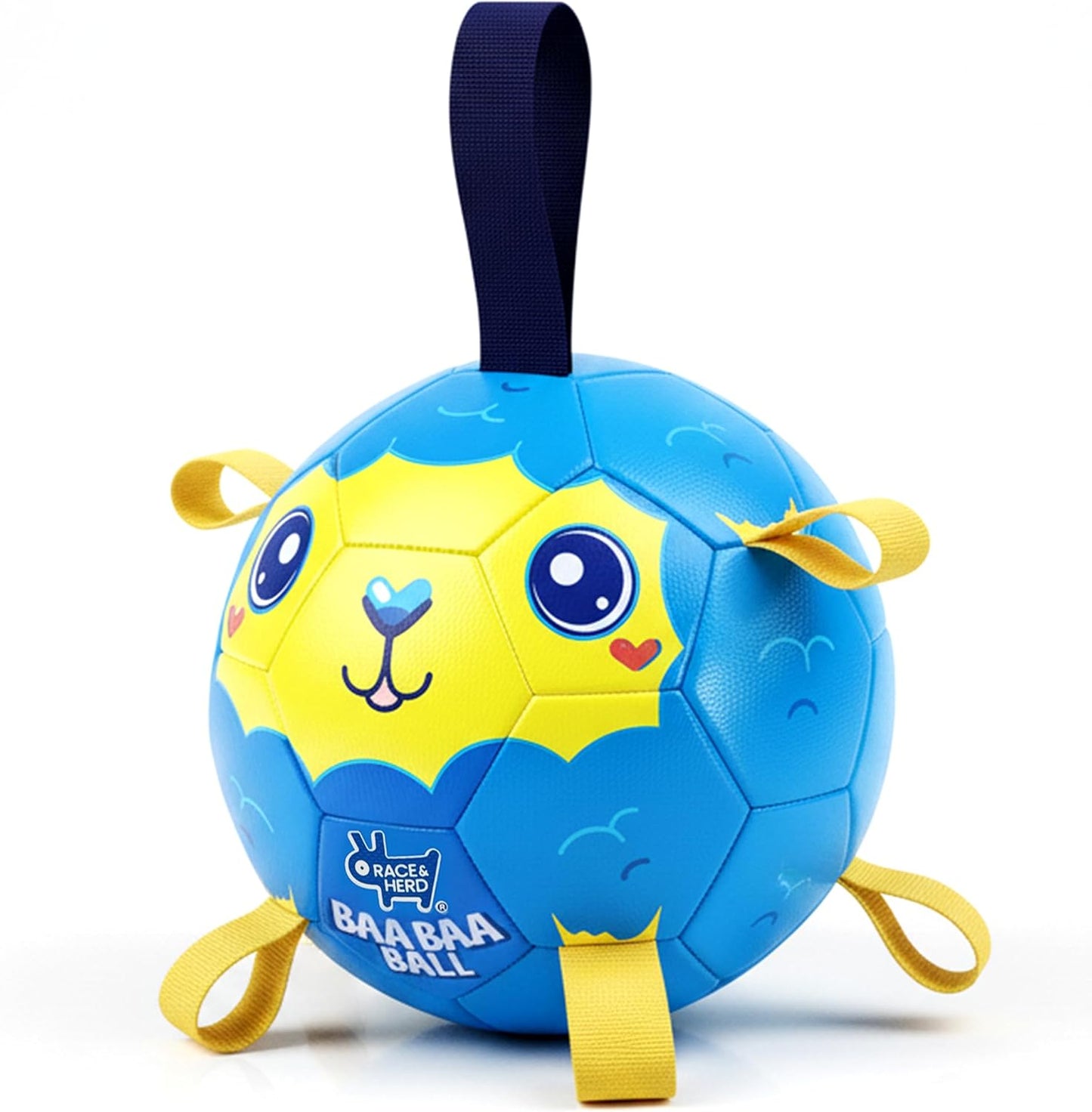 Race&Herd 6" Jolly Soccer Ball for Dogs - Tough Durable Dog Ball Toy with Straps, Pet Bouncy Herding Balls for Dogs, Floating Dog Balls with Tags for Water Fetch (BaaBaaBall, Baby Sheep)