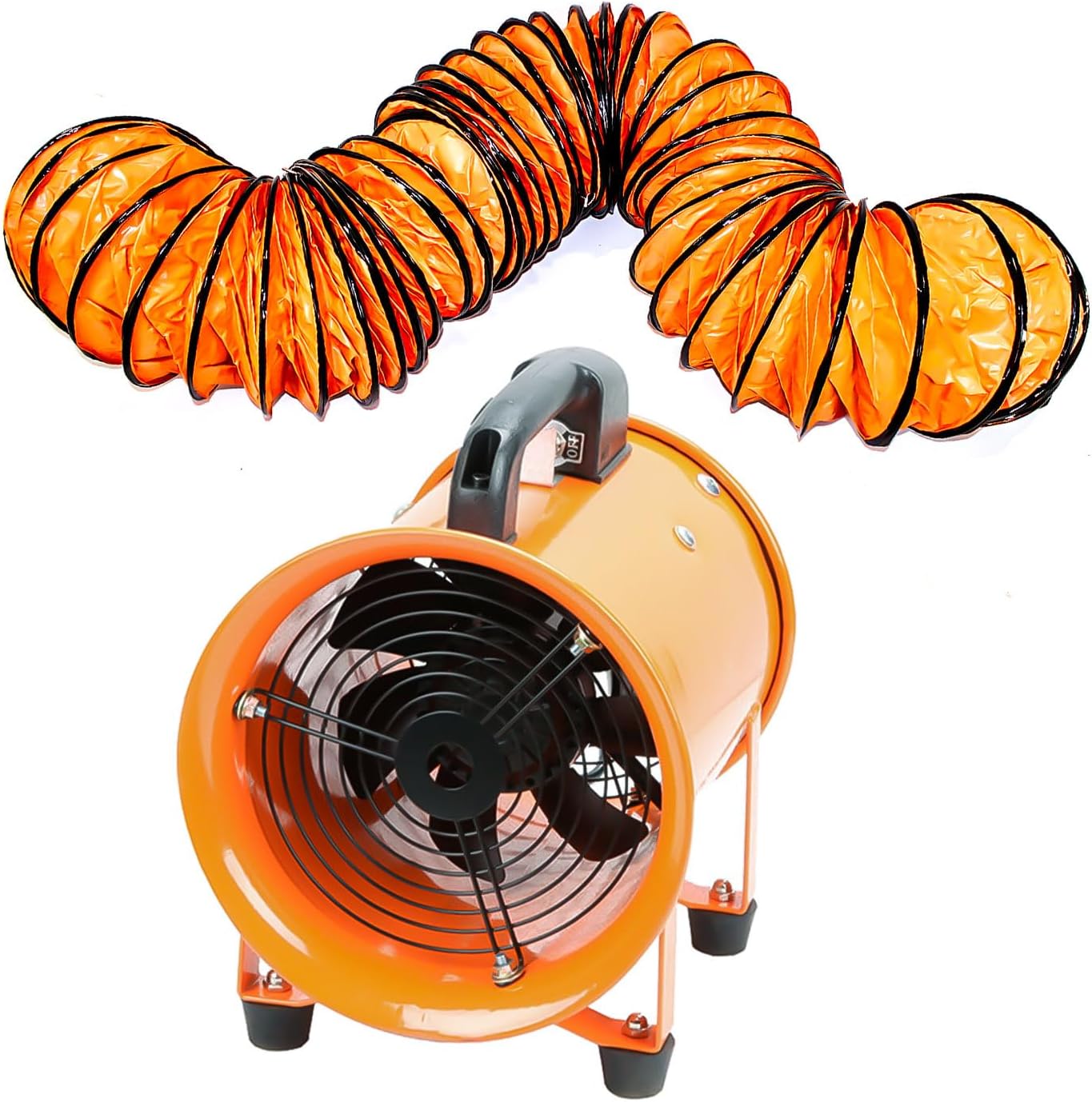 10-Inch High-Velocity Portable Utility Blower Fan, Industrial Exhaust Fan with 16.4ft Flexible Duct Hose, 3150 RPM Low-Noise Ventilator for Basements, Workshops, Warehouses, and Confined Spaces