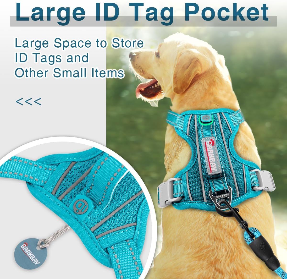 BARKBAY Dog Harness No Pull with ID Tag Pocket - Heavy Duty, Reflective, Easy Control for Large Dogs(Ocean Blue,XL)