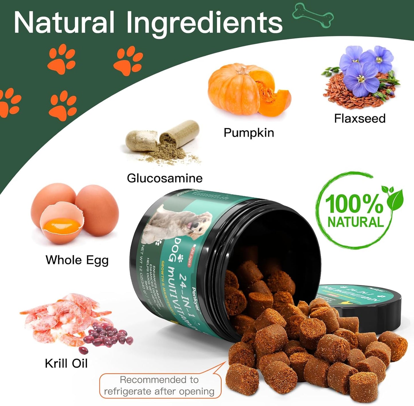 Dog Vitamins and Supplements, Senior & Puppy Multivitamin for Dogs Support with Glucosamine Chondroitin Omega Probiotics - Dog Multivitamins Chewable for Hip & Joint, Skin, Immune - (Pumpkin 120 Ct)